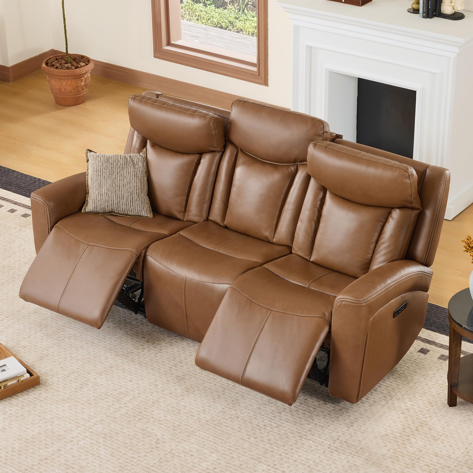 CHITA Zero Gravity Leather Power Reclining Sofa, 3 Seater, Saddle