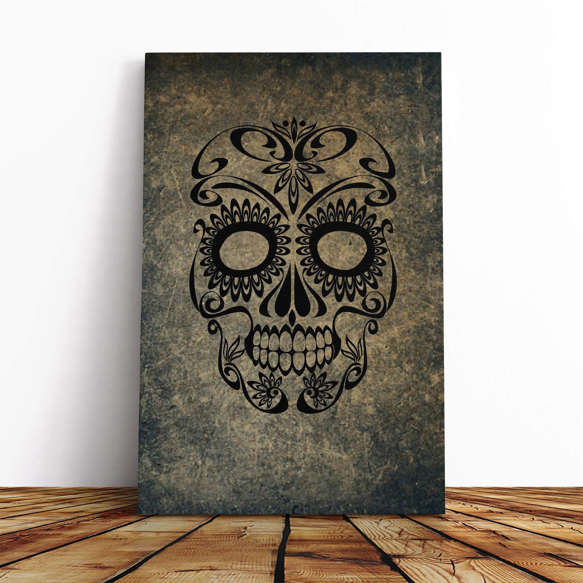 Sugar Skull Tattoo (1) Canvas Print | Gallery Wrapped 30mm Frame Wall Art | 30x20 inches | Ready to Hang | Modern Skull Picture | Living Room Bedroom Lounge Office