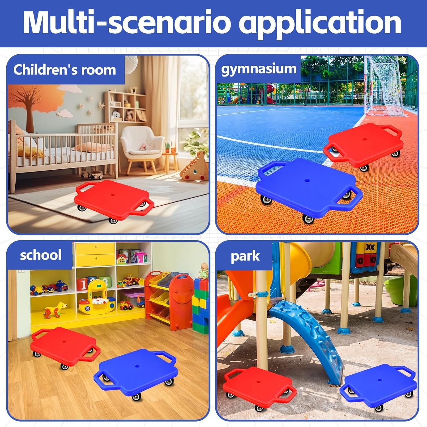 2 Pcs Sports Scooter Board with Handles,Sitting Scooter Board for Kids Children Gym Indoor Outdoor Activities，Equipped with Various Skateboard Accessories