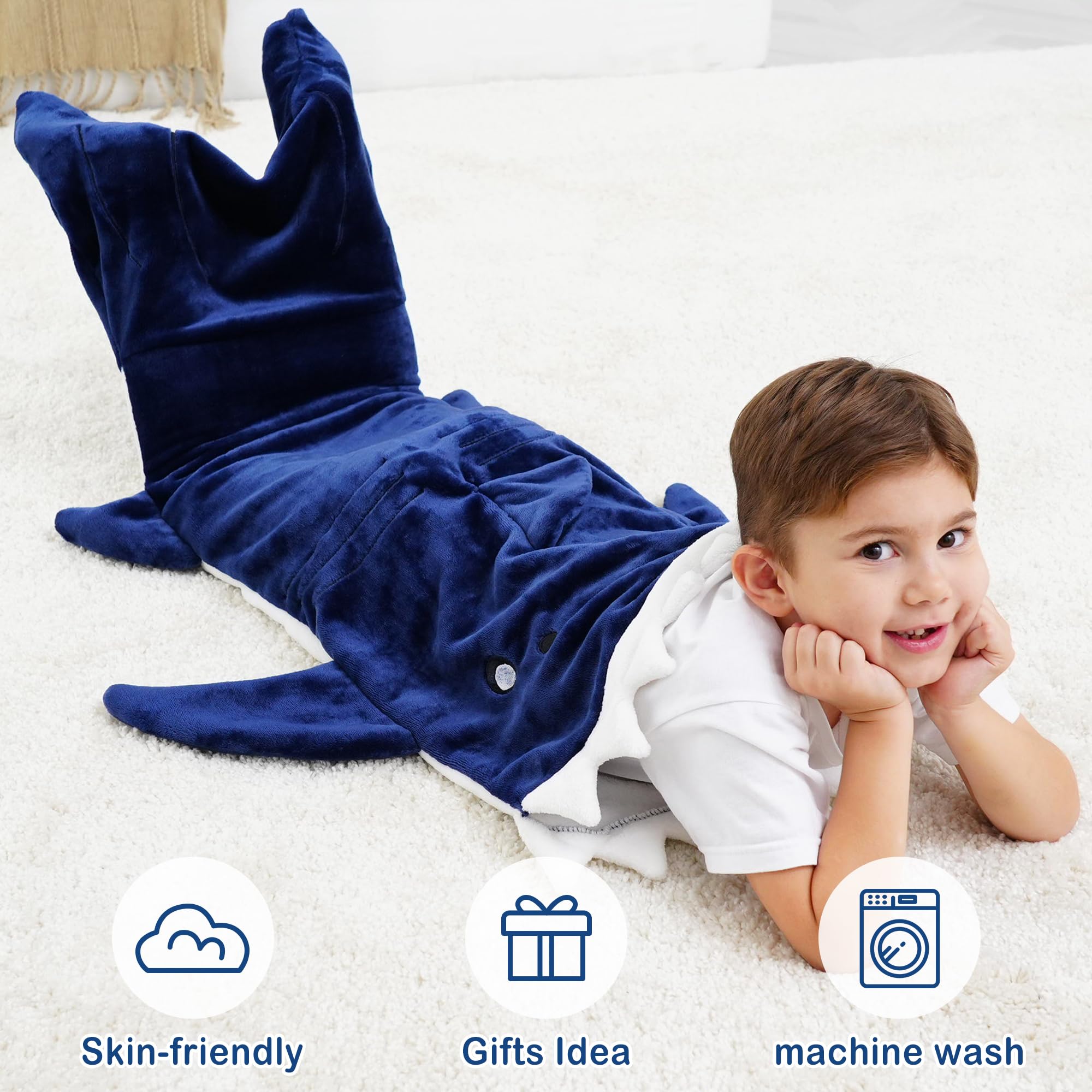 softan Kids Shark Blanket, Soft Flannel, Boys Toys, Fleece Shark Tail Blanket, Dark Blue, Warm and Soft - Image 2