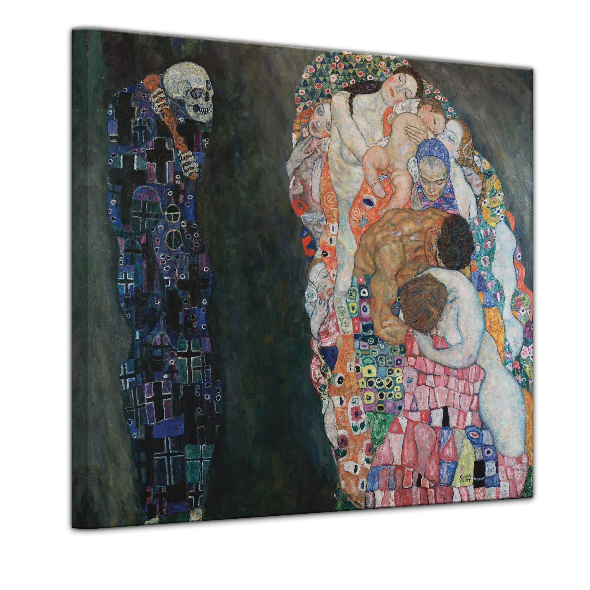 Bilderdepot24 Bild auf Leinwand | Gustav Klimt - Tod und Leben in 80x80 cm als Wandbild | Wand-deko Dekoration Wohnung alte Meister | NEU-180206-80x80-tul