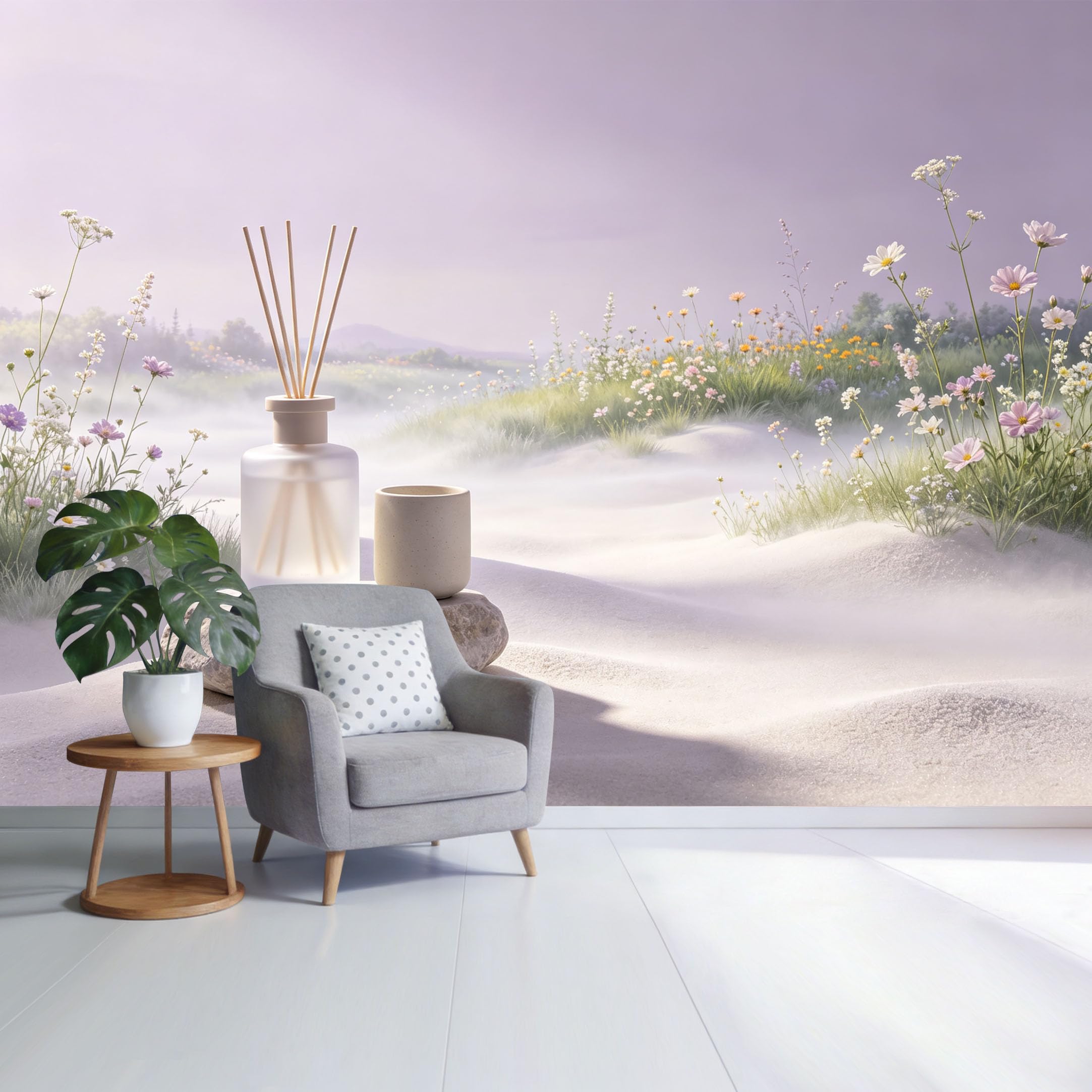 Custom Size Wall Mural Pastel Botanical Meadow Flowers Misty Landscape Aromatherapy Minimalist SelfAdhesive Wall Fabric Removable Wallpaper for Home Office Decor