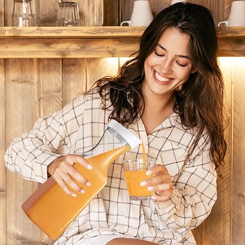 Miniatura 7 de DilaBee Jarra de agua de plástico con tapa, jarra cuadrada transparente para bebidas, leche, batidos, té helado, suministros de barra de mimosa, sin