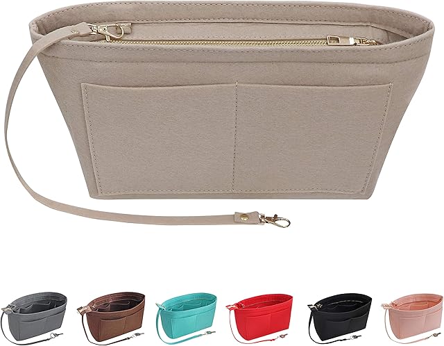 Soyizom filcowy organizer do torebki, organizer do torby, filcowa torebka do torby, wiele kieszeni, torba na zakupy, torebka w torbie, dla kobiet, kolor beżowy, rozmiar L