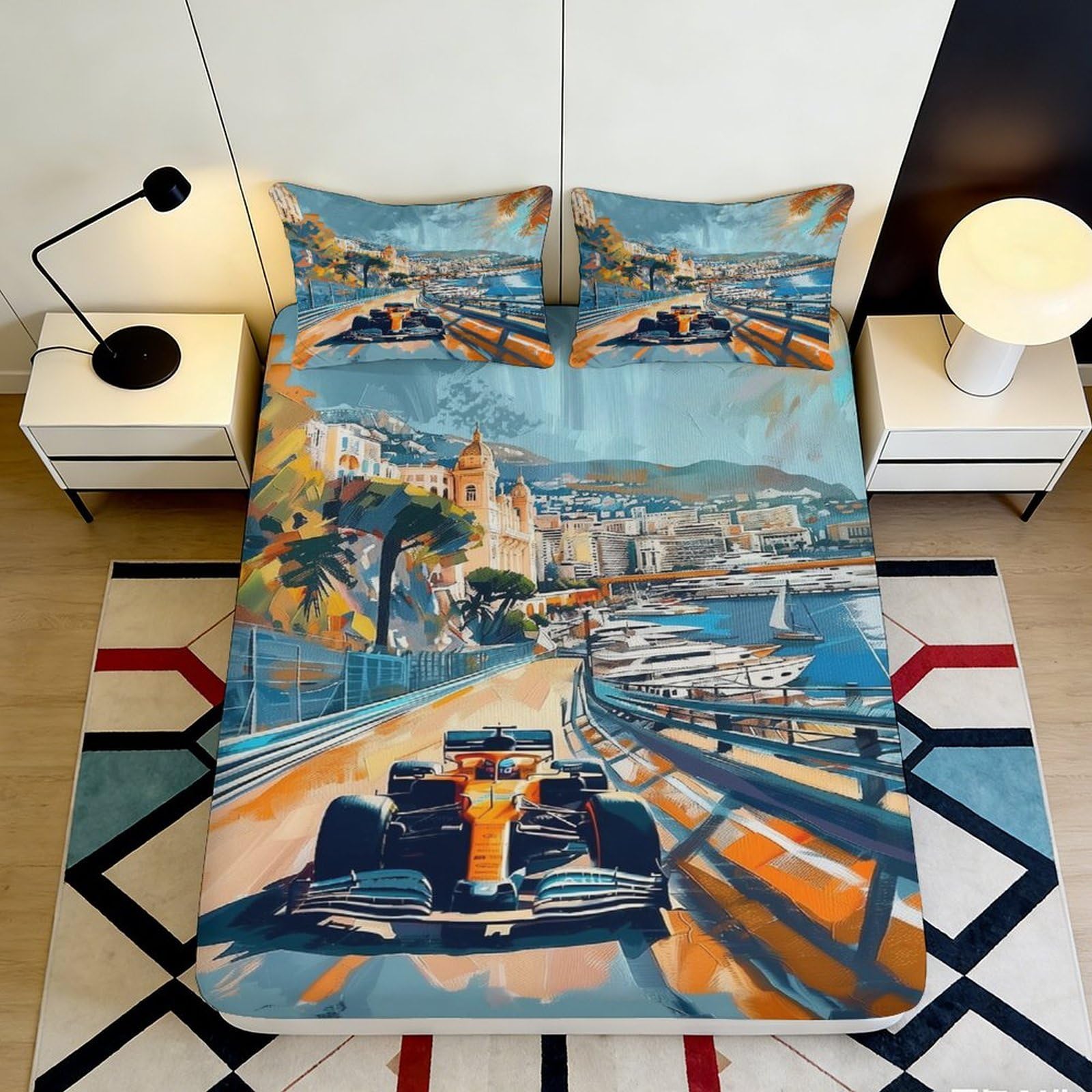 Uxinyoume Style-6 3D Printed Racing Track Fitted Sheet Microfiber Soft Sports Car Bed Cover For Bedroom Guest Room Dorm Decor 90X200x25cm