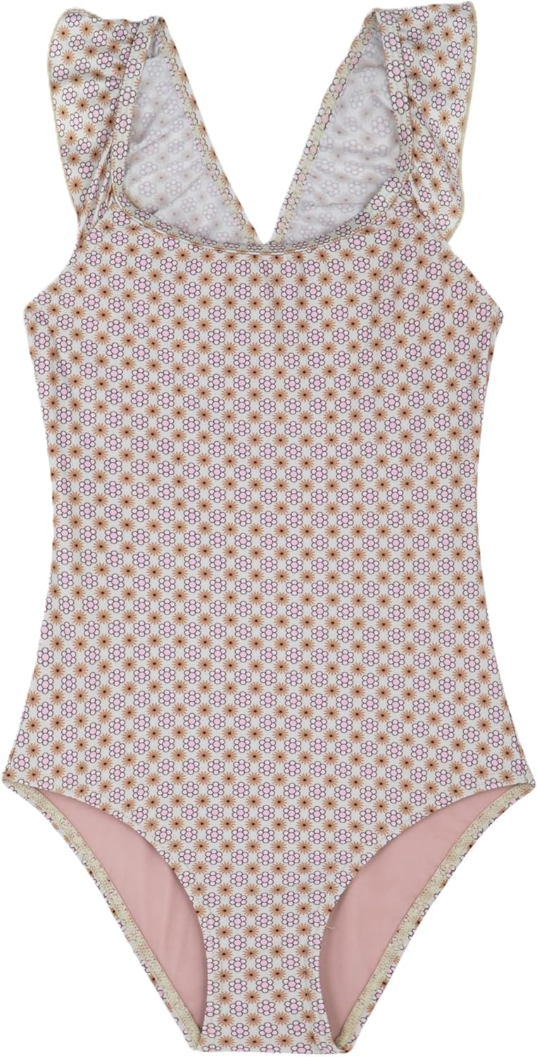 Gottex Kids Square Neck One Piece - Ruffle Criss Cross Straps, Front & Back Lining, Chlorine & Fade Resistant