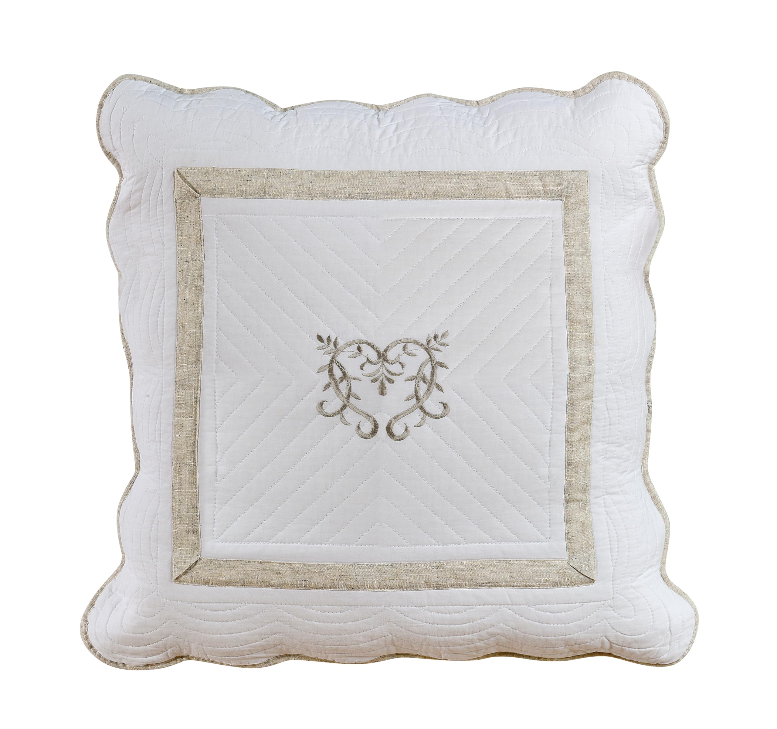 Fanny & Céline Couvre-lit Boutis 260x260 cm 100% Coton avec 2 Taies 65x65 cm – Matelassé Haute Densité, Finition Brodée – Style Français Élégant – Peaceland Couleur Lin