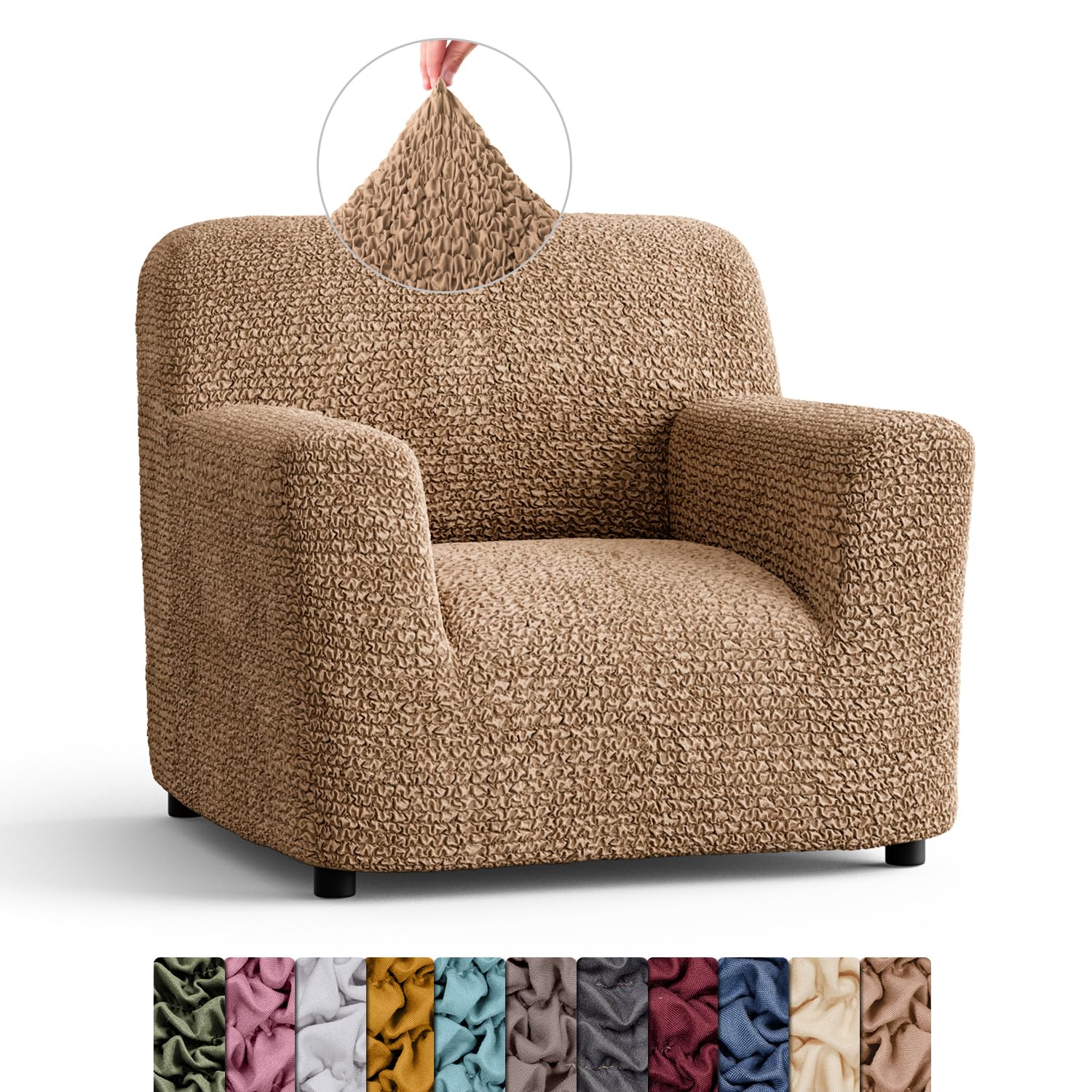 Menotti Chair Cover - Armchair Cover - Armchair Slipcover - Soft Polyester Fabric Slipcover - 1-piece Form Fit Stretch Stylish Furniture Protector - Microfibra - Latte (Chair)