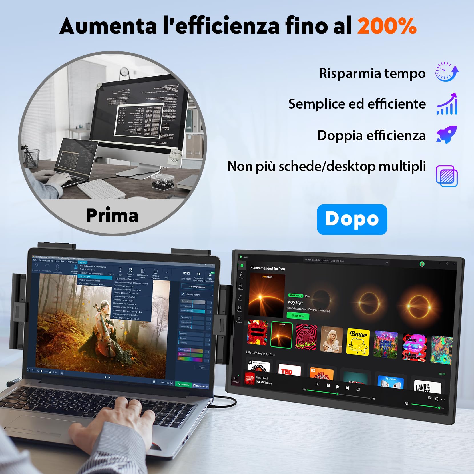 MAGICRAVEN Monitor portatile per laptop-15.6" FHD-Secondo Schermo PC Portatile 1080P IPS Estensione Schermo HDMI/USB-C/A -doppio schermo aggiuntivo for 14"-16" Laptop Windows Mac