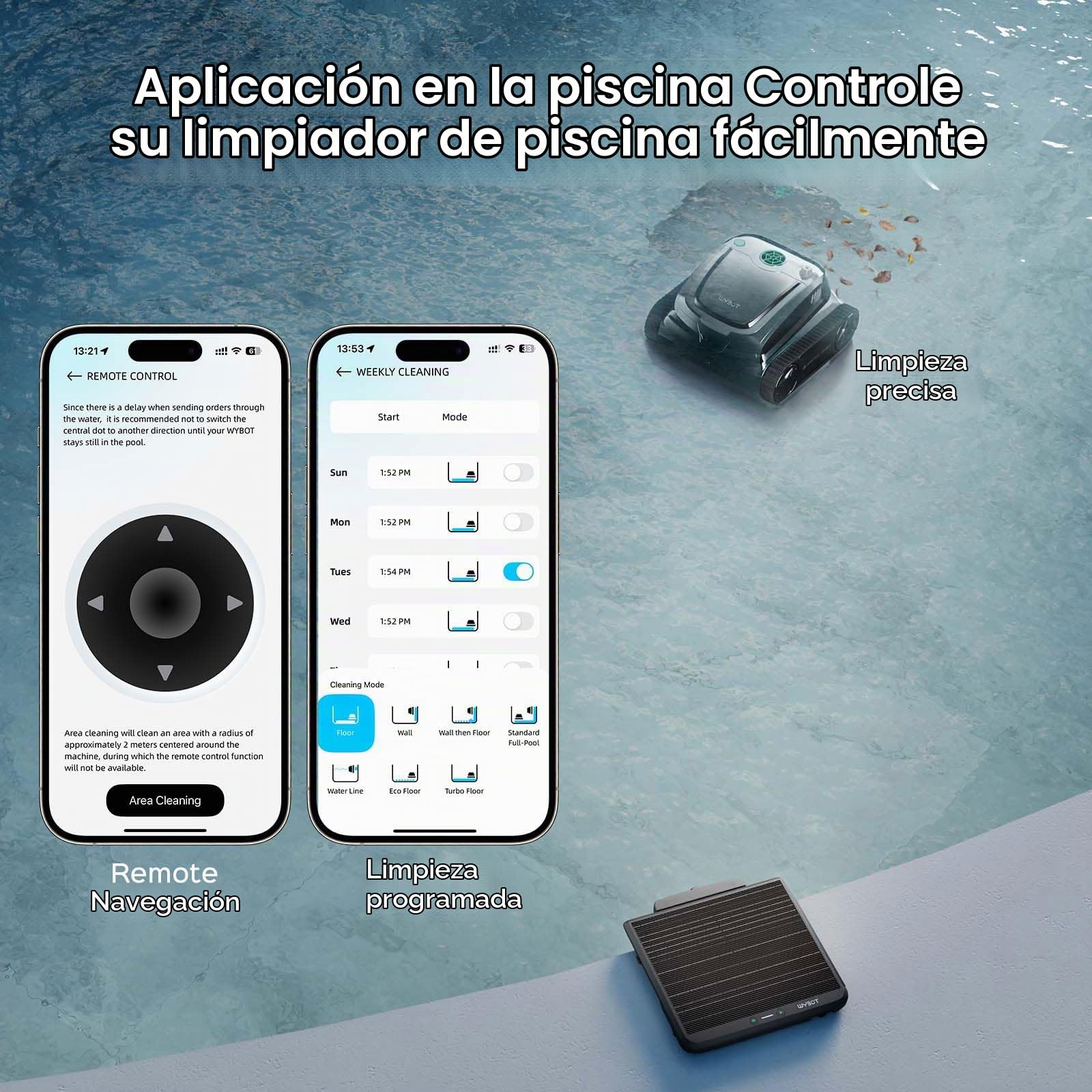 WYBOT S2 Solar Robot para Piscinas, con Plan De Limpieza Inteligente, Limpieza Parcial De Precisión, Retorno Automático Y Carga Solar, Sistema De Adsorción 3D, Covers 300 m² (Gris)