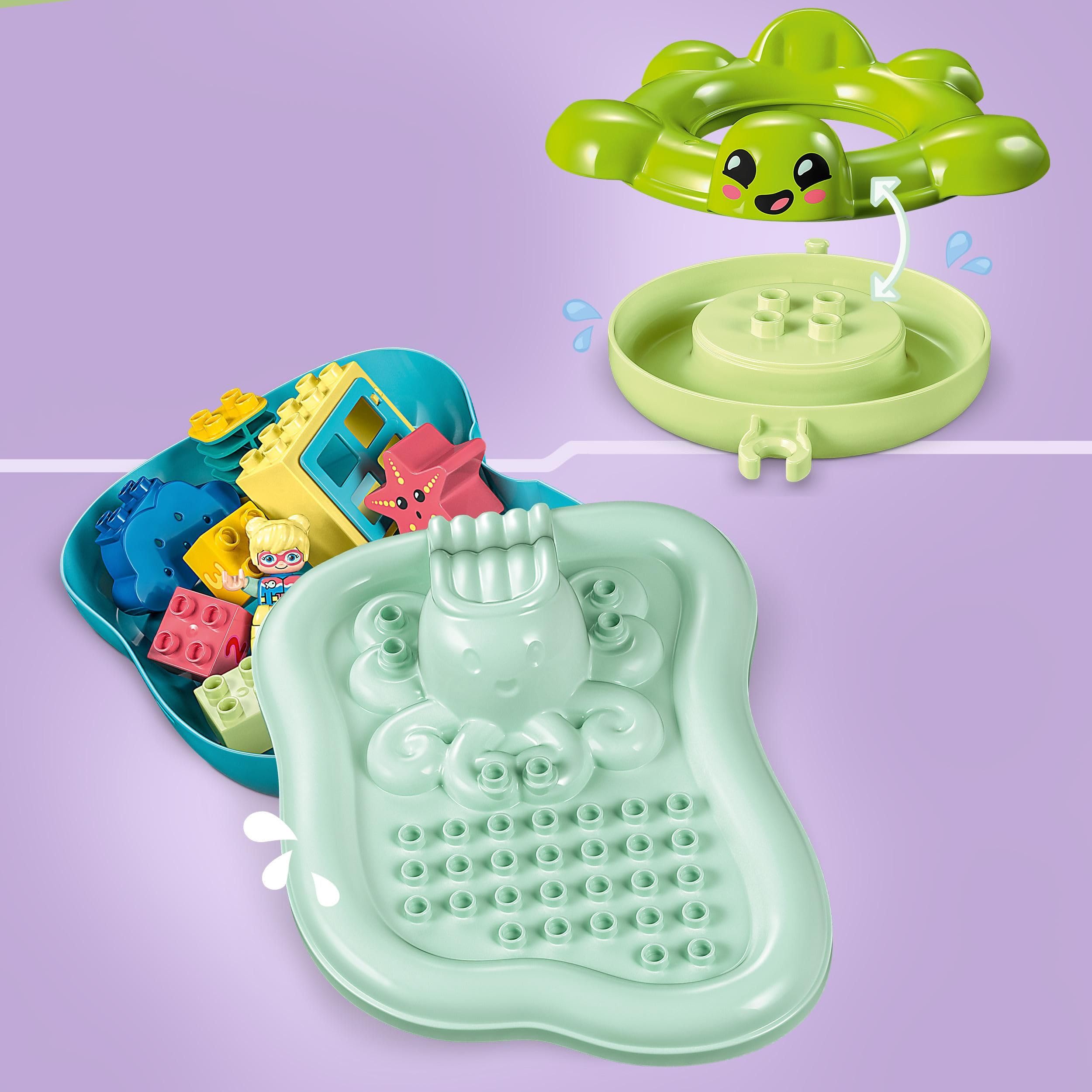 LEGO DUPLO Parco Acquatico, Giochi da Bagnetto per Bambini e Bambine dai 2 Anni in su con Isola Galleggiante, Tartaruga e Stella Marina, Facile da Pulire, Giocattoli per Vasca da Bagno 10989