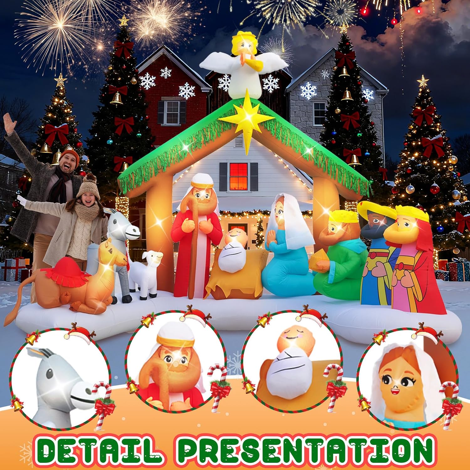 Evoio 12FT Giant Christmas Inflatables Nativity Scene Outdoor Decorations, Xmas Blow Up Jesus Inflatable with LED Lights & Manger Scene, Christmas Nativity Set for Indoor Outside Yard Lawn Garden