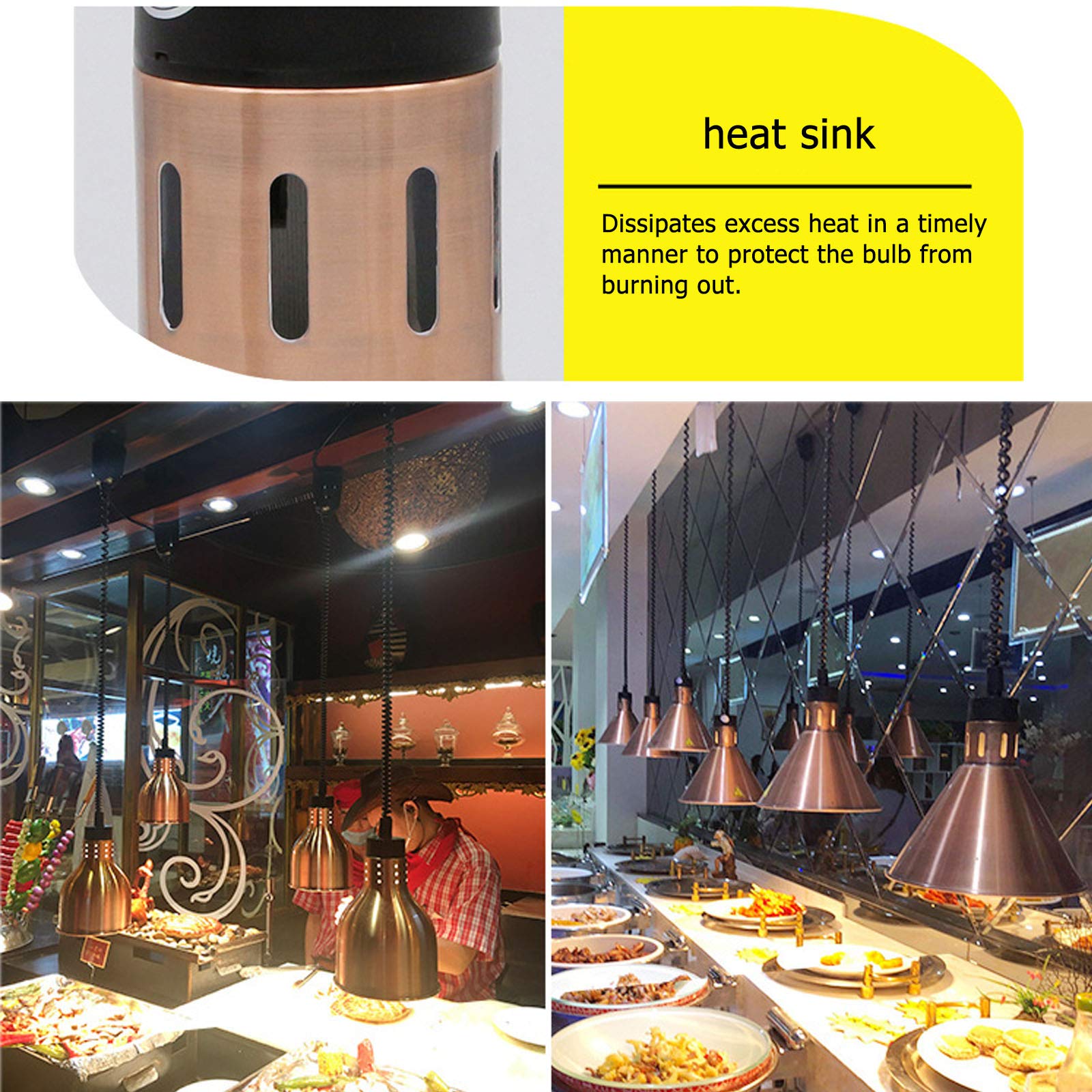 Lámpara de Calor para Alimentos, lámpara de Calentamiento de Alimentos, lámpara Colgante telescópica, lámpara de Calor para Buffet, Restaurante Occidental, lámpara de Cal,Gold