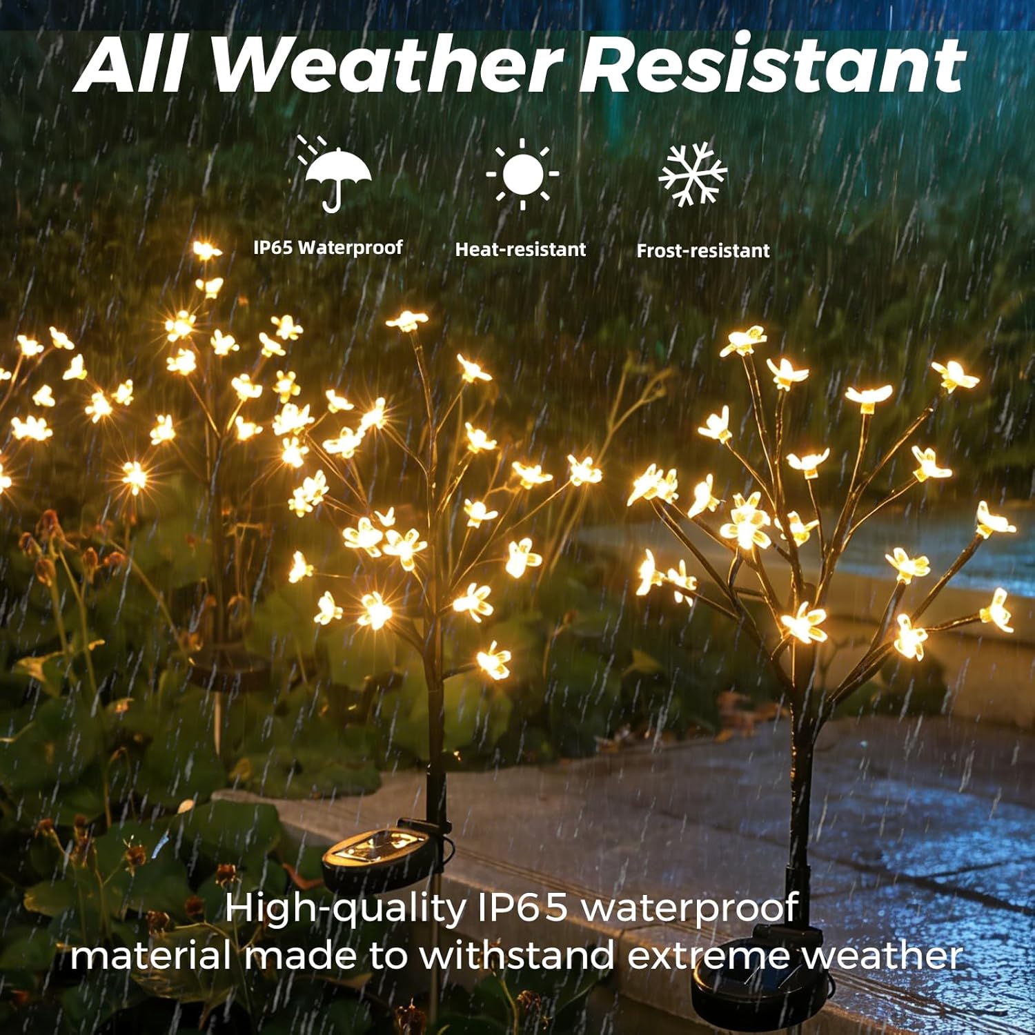 Solar Garden Lights Outdoor Garden Decor, 4 Pack Cherry Blossom Solar Flowers Outdoor Waterproof Fairy Solar Lights, Outside Yard Decorations for Patio Pathway Decor, Gardening Gifts for Women Mom