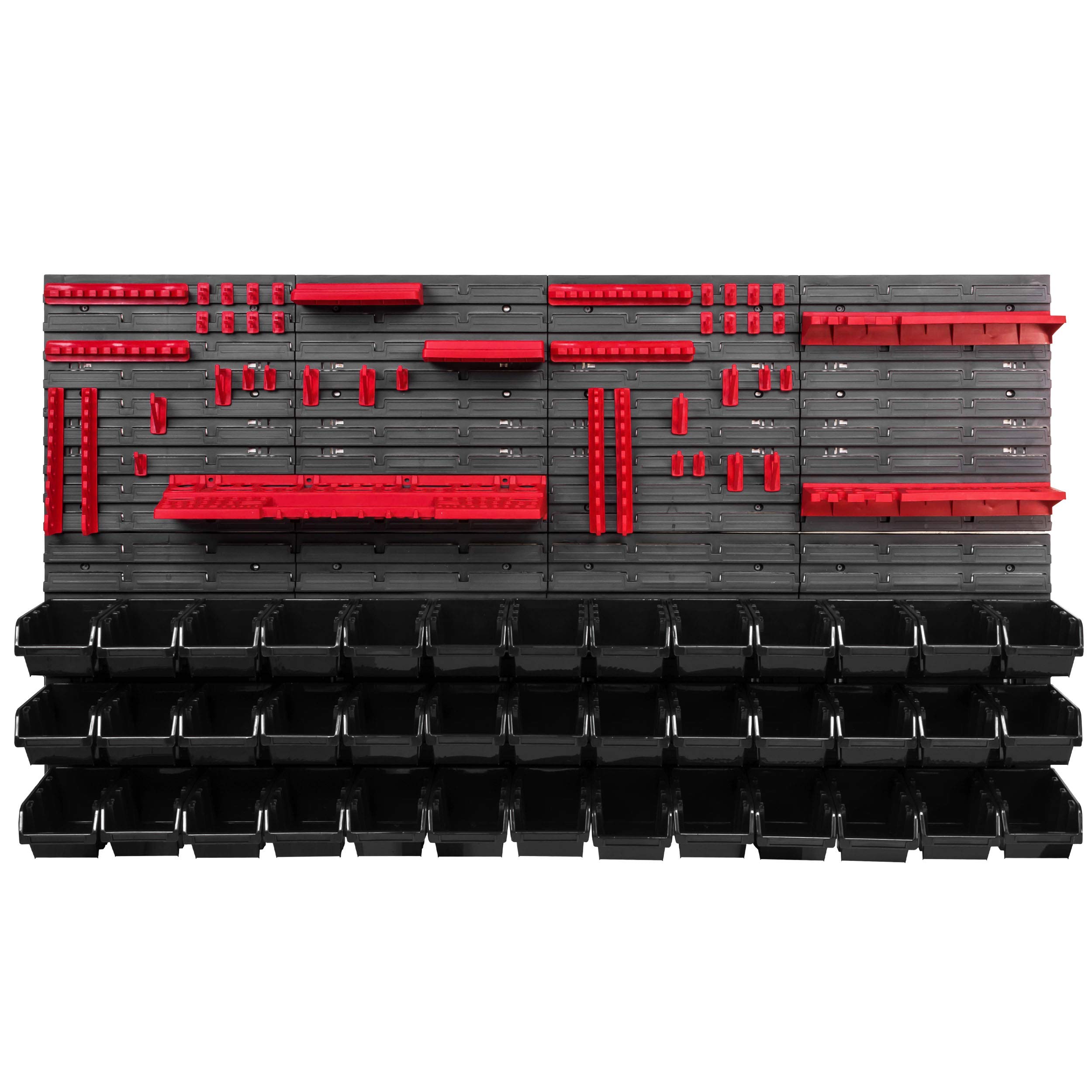 39 pudełek do układania w stos, uchwyt ścienny, regał warsztatowy, ścianka narzędziowa 156 x 78 cm, uchwyt na narzędzia, system magazynowy, pojemniki do magazynowania, bardzo mocne płyty ścienne, regał do warsztatu, magazyn