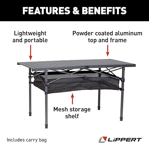 Miniatura 3 de Lippert - Mesa de comedor para campamento, mesa de aluminio con listones, diseño plegable, patas de acero resistente, protección con recubrimiento
