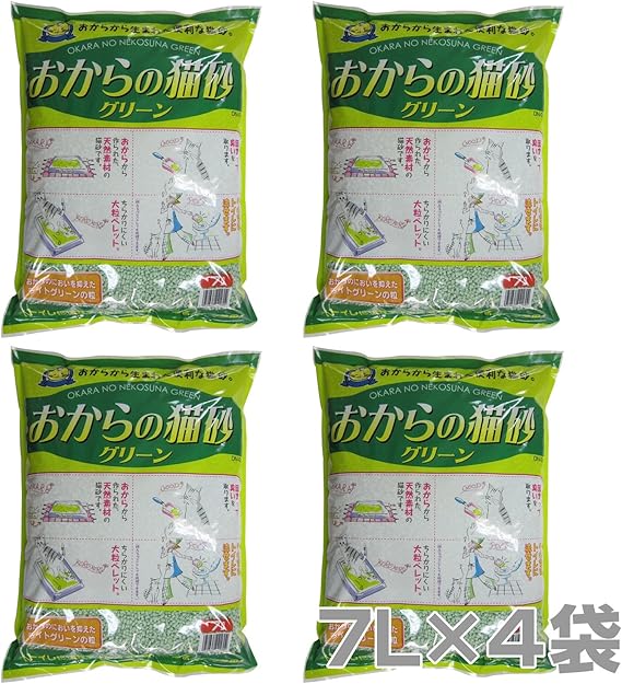 Amazon 常陸化工 トイレに流せる おからの猫砂 グリーン 7l 4袋 常陸化工 猫砂 通販
