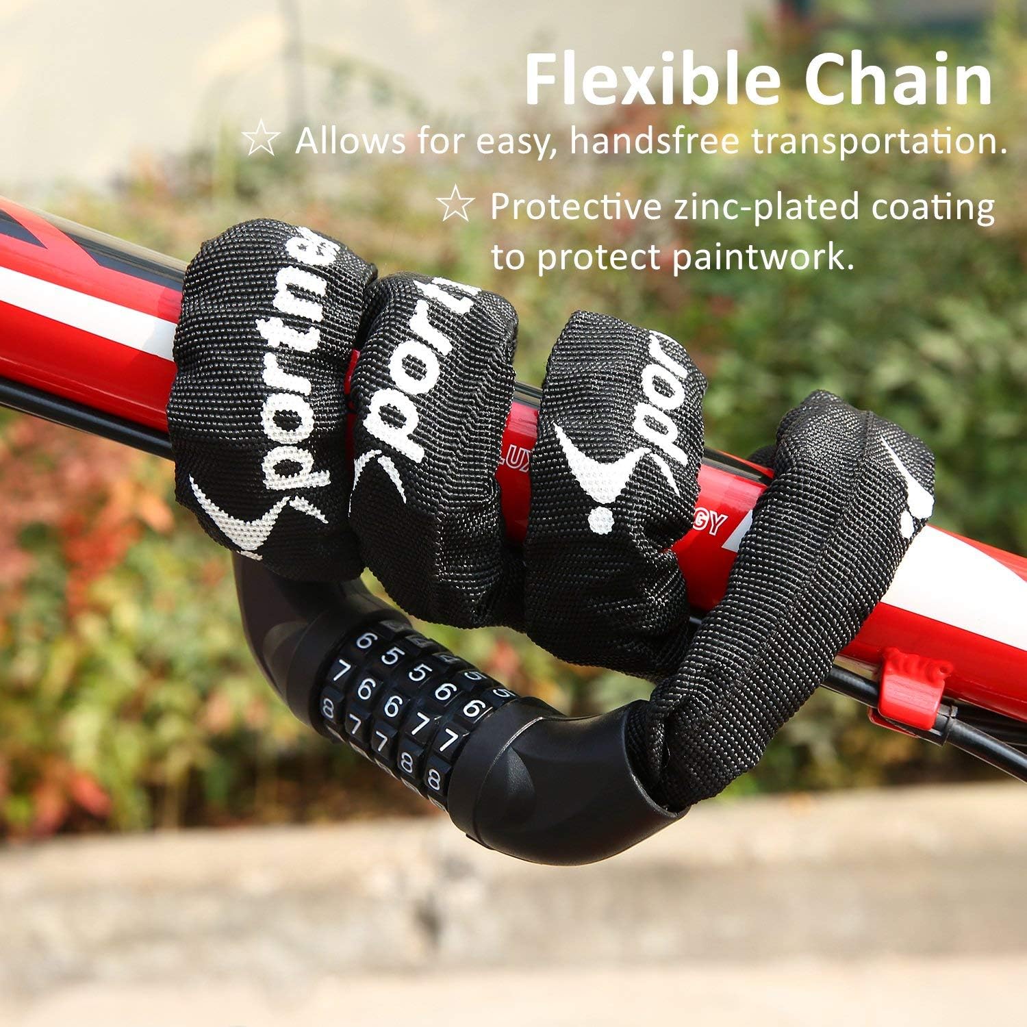 Sportneer Bicycle Chain Lock, 5-Digit Resettable Combination Anti-Theft Bike Locks : Everything Else
