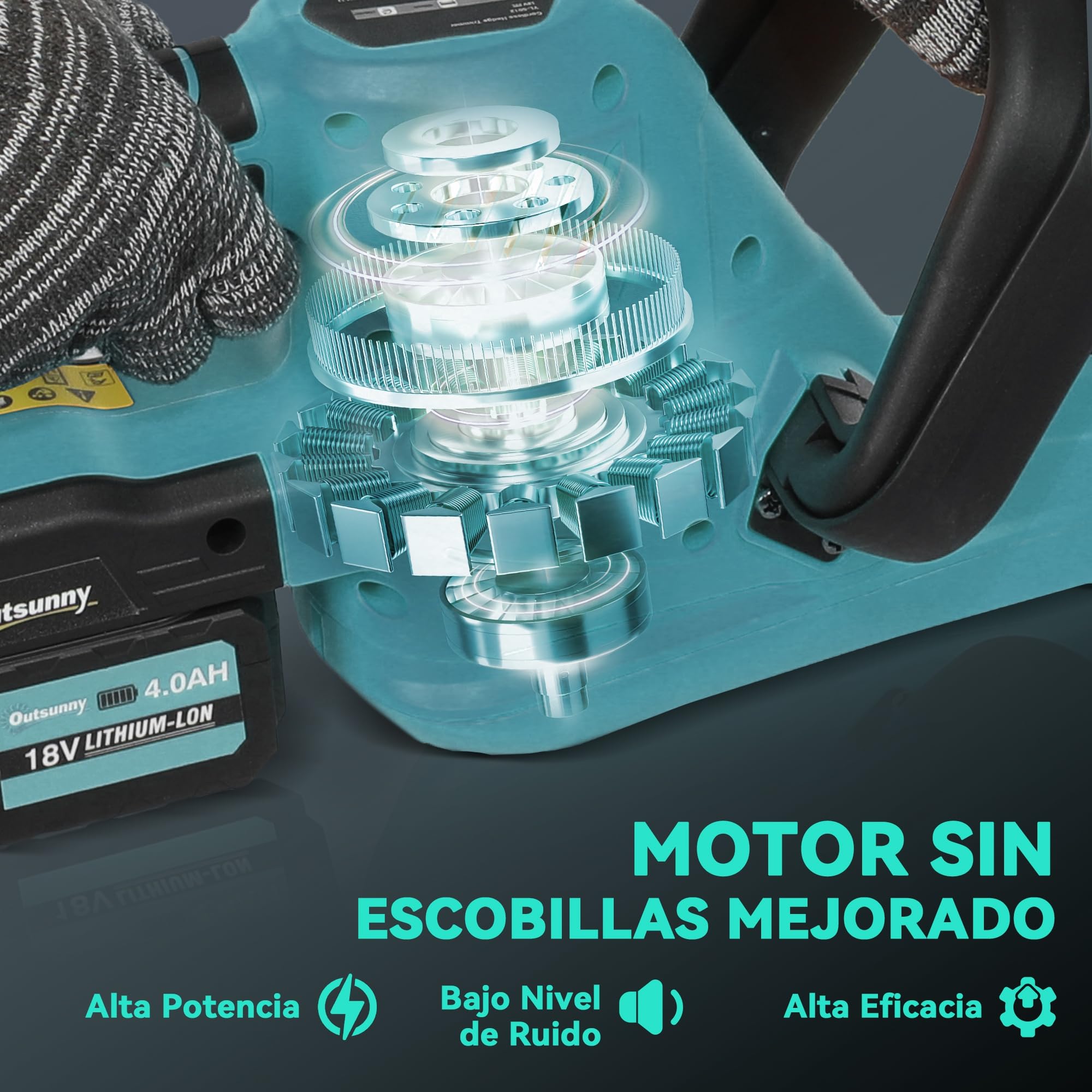 Outsunny Tijeras Cortasetos Eléctrico Cortasetos Batería 18V con 2 Baterías de 4000mAh, Longitud de Cuchilla de 51 cm, Motor sin Escobillas y Cargador para Setos Césped Azul