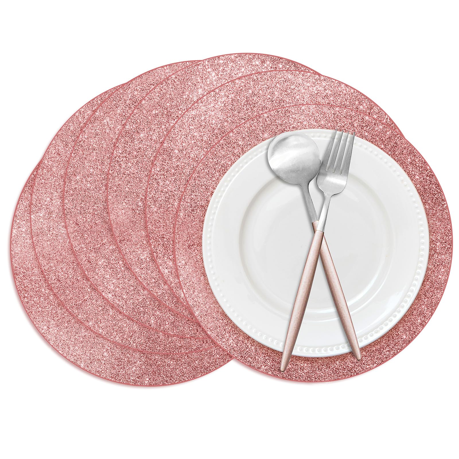 50 manteles Individuales de Papel con Brillo, Oro Rosa, Redondos, 35,5 cm, Desechables, mantelitos Decorativos, para Banquetes de Boda, Fiestas, hogar, Comedor, Mesa