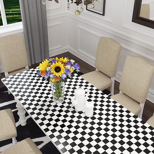 Miniatura 5 de VaryPaper Papel tapiz a cuadros de 15.7 x 315 pulgadas, papel de contacto a cuadros en blanco y negro para encimeras, impermeable, autoadhesivo,