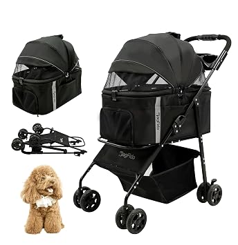 Pet Stroller with Removable Carrier, 3in1 Pet Stroller for Small Medium Dogs Cats Up to 40lbs, Foldable Dog Stroller with Detachable Carrier, Cup Holder, Cat Stroller, Black (Black)