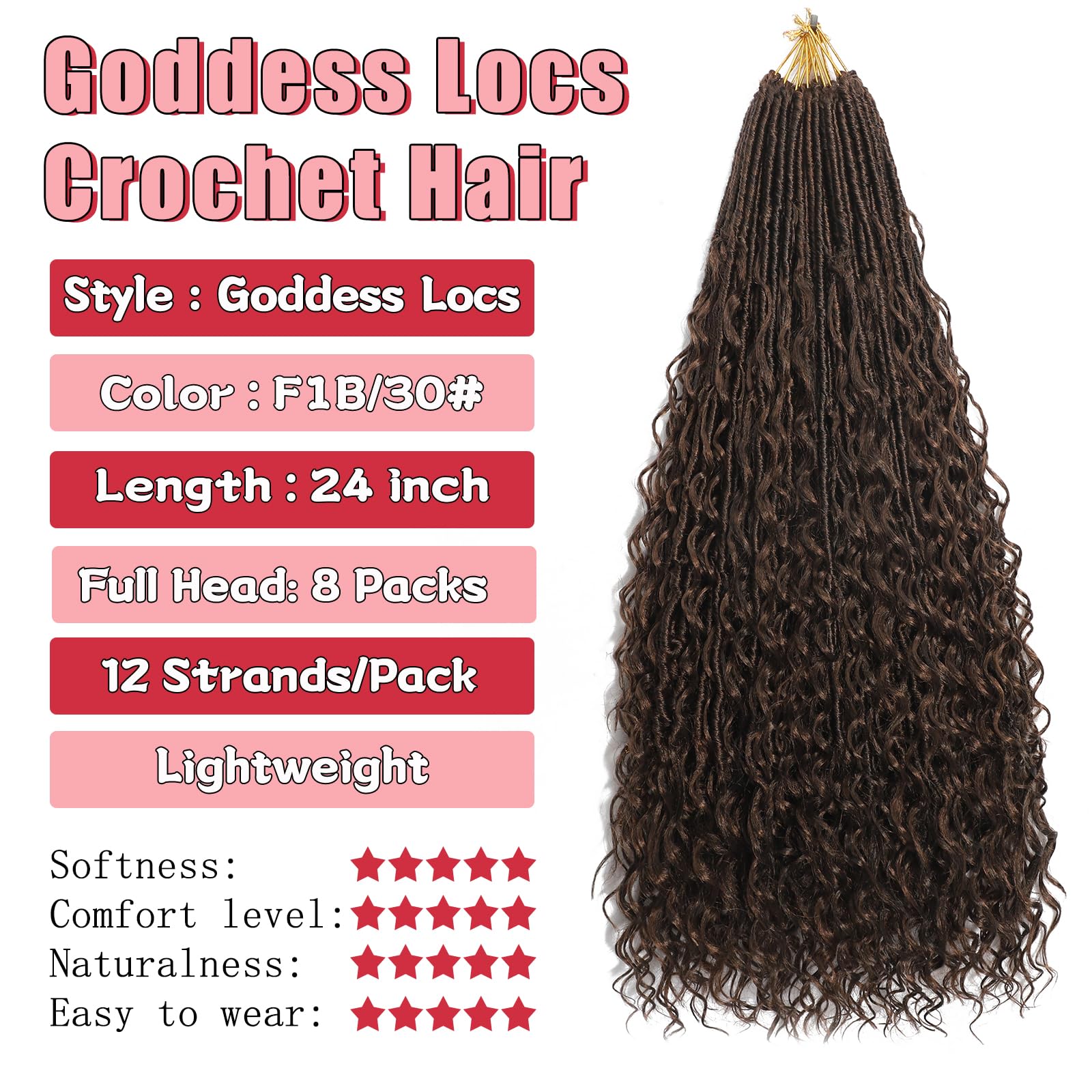 XIIMENALU Boho Faux Locs Crochet Hair 8 Packs Goddess Soft Locs with Curly Ends Pre-Looped Bohemian River Locs Crochet Hair Extensions for Black Women (F1B/30# - Image 2