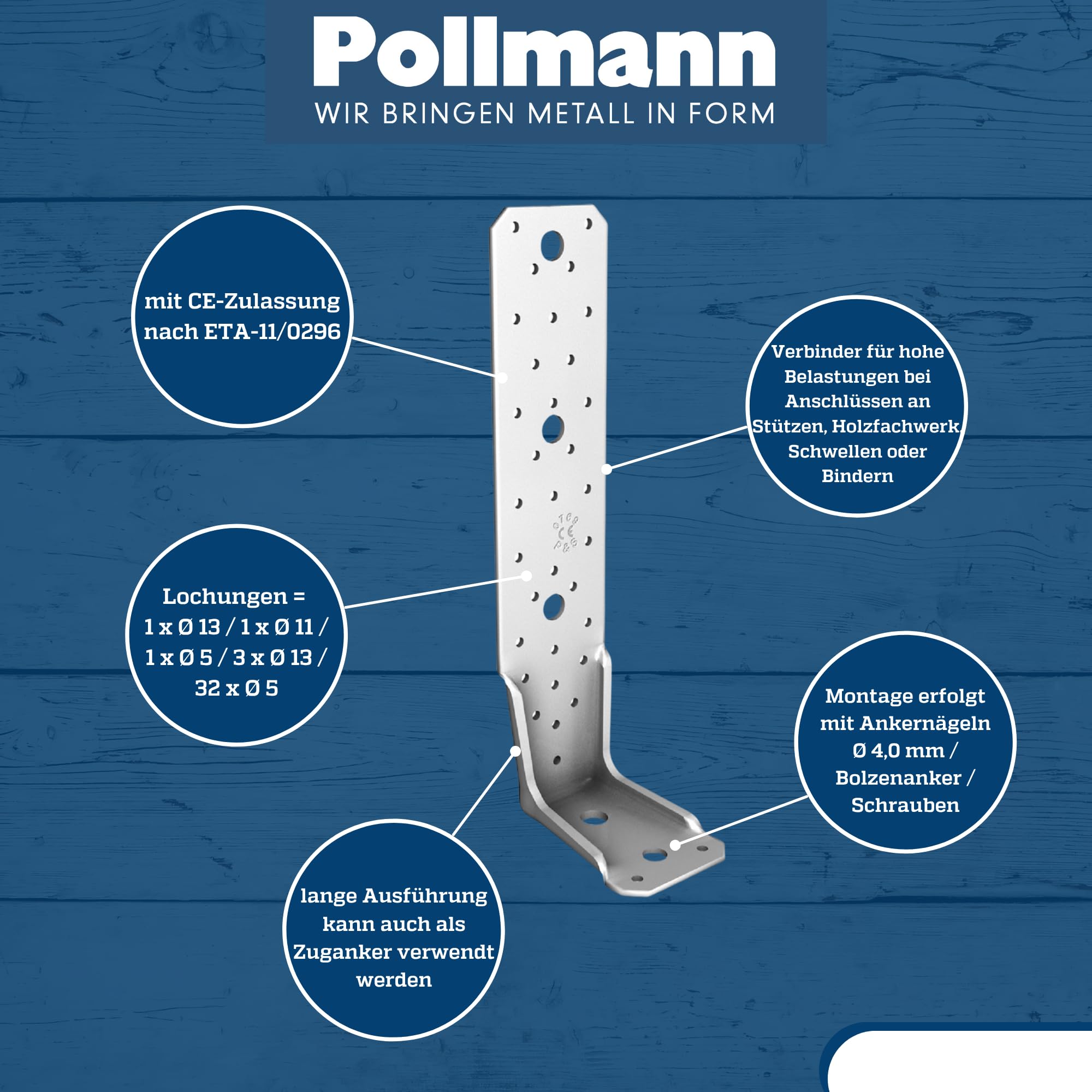 Pollmann®Baubeschläge Winkelverbinder PKR 285 x 85 x 65 x 4,0 mm 10 Stück