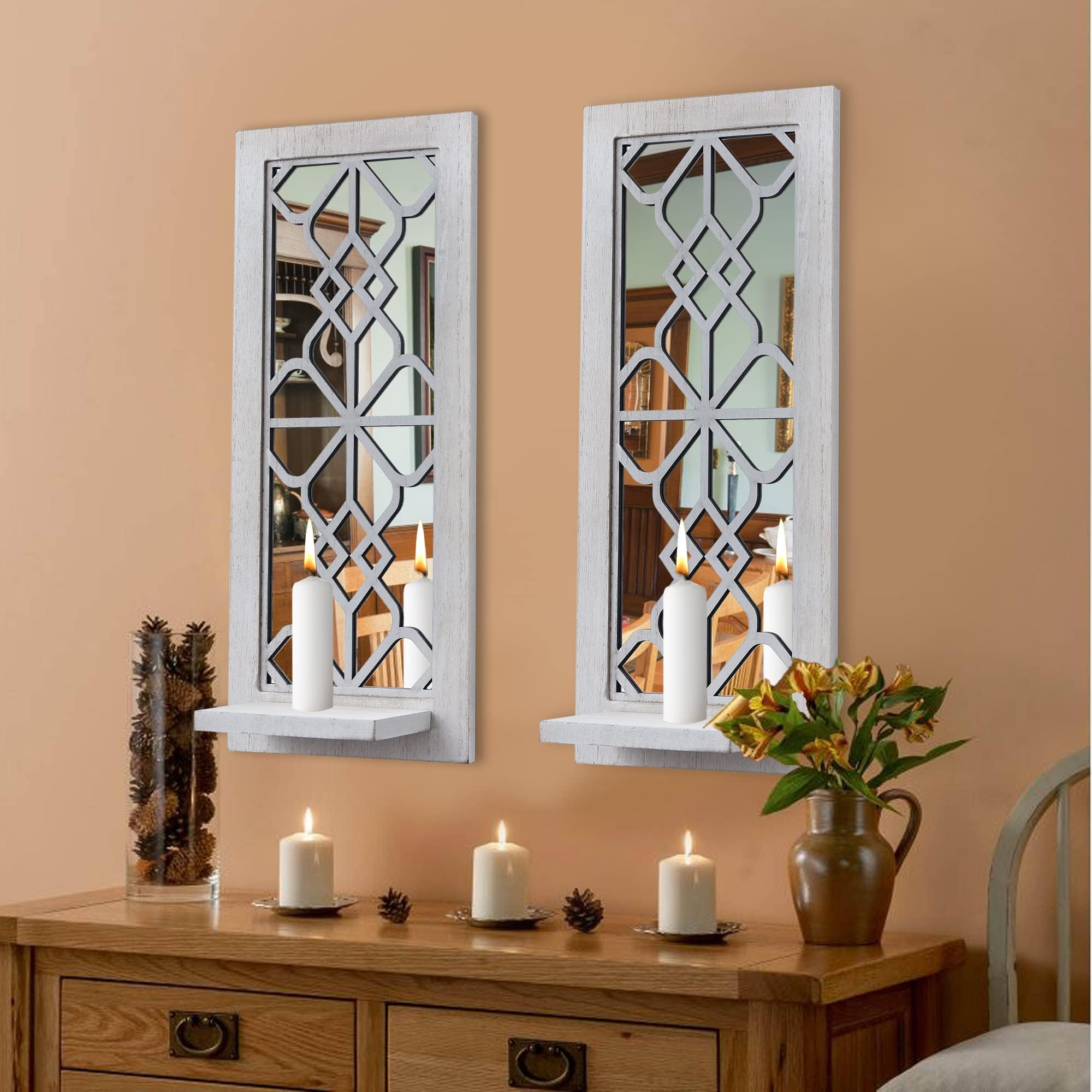 Gothic Arch Antique Vintage Garden Mirror Wall Sconce Large Pillar