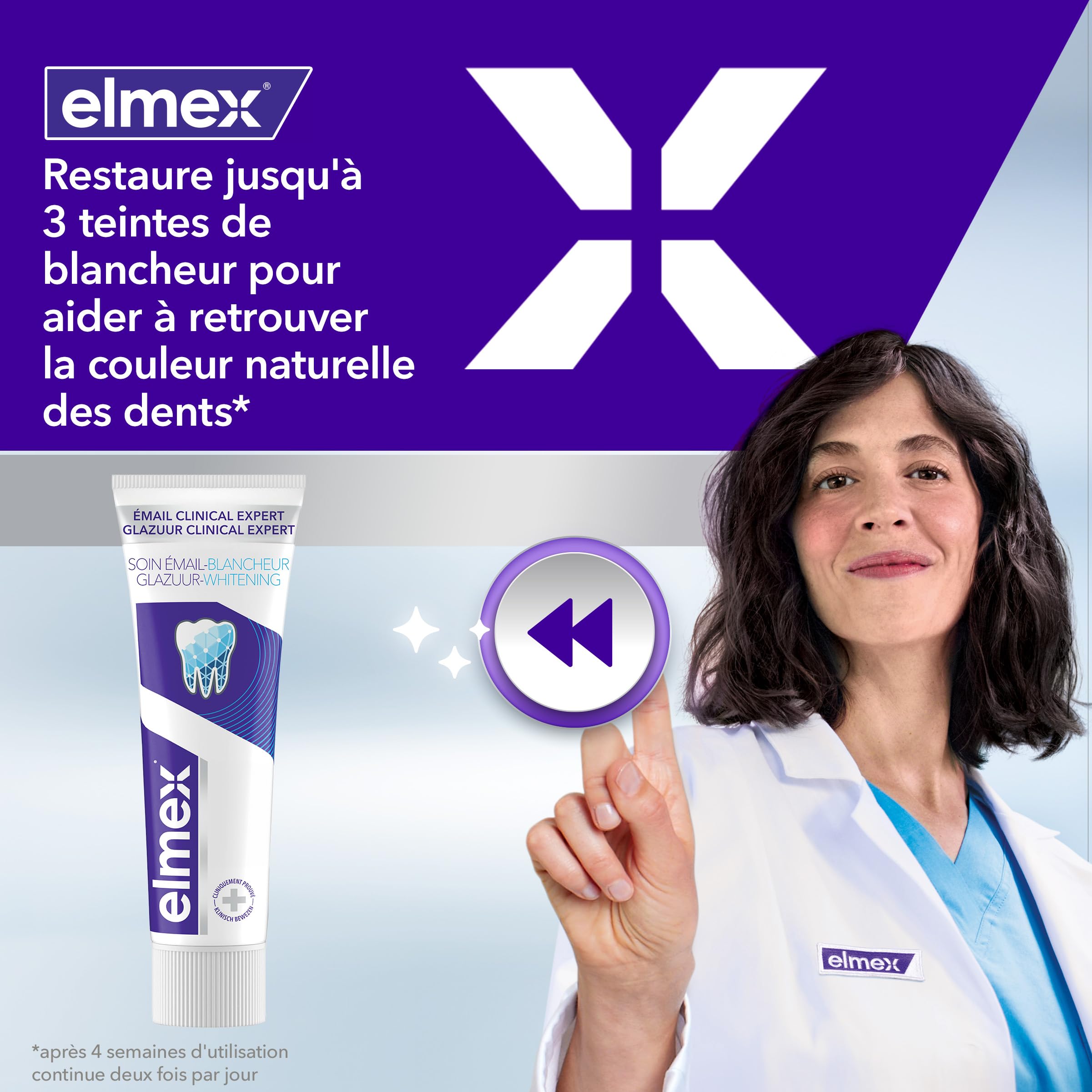 ELMEX - Dentifrice elmex® Émail Clinical Expert Soin Émail Blancheur - Dents jusqu'à 3 teintes plus blanches* - Protège l'émail - Lot de 12 x 75 ml