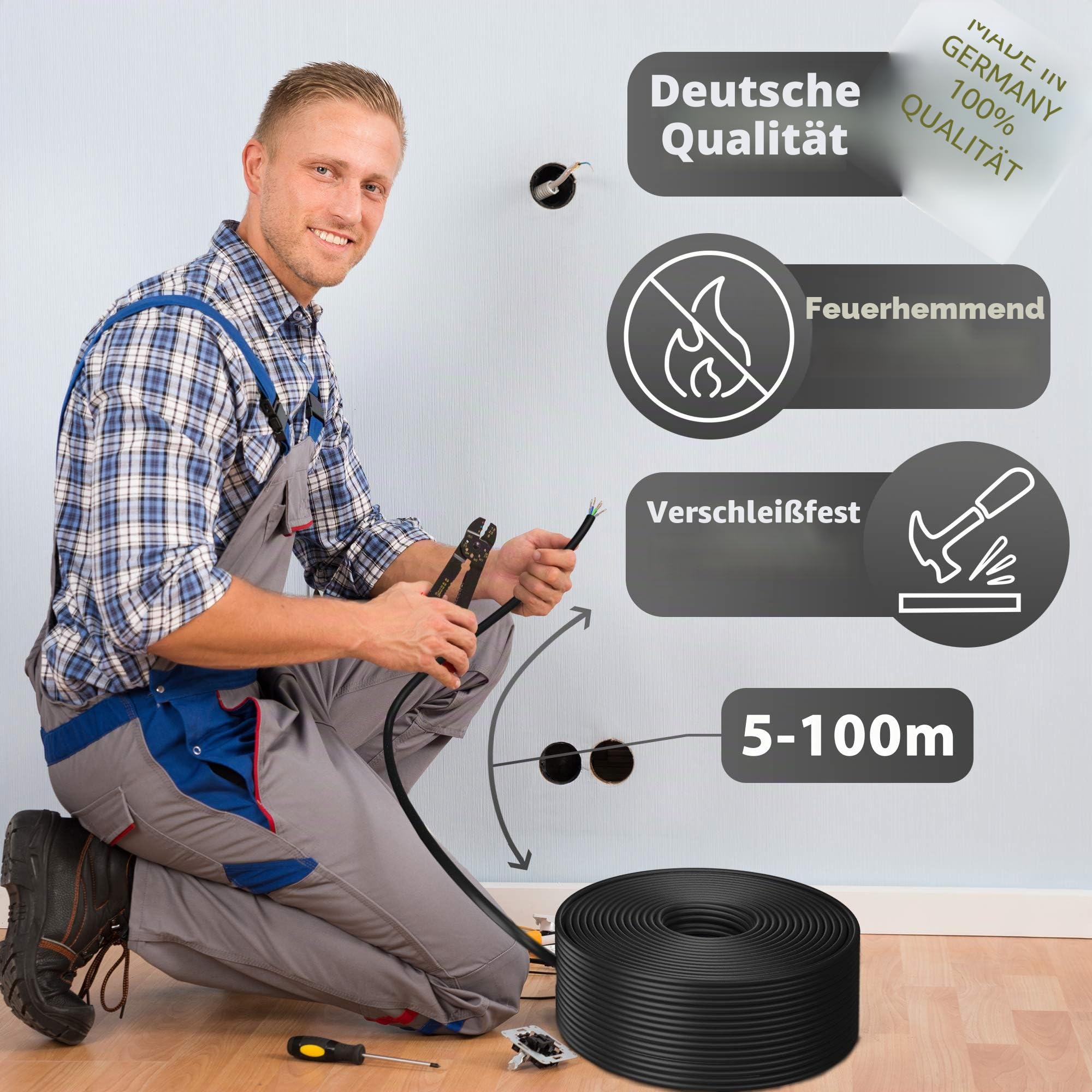 MAS Premium Erdkabel Stromkabel 5, 10, 15, 20, 25, 30 oder 35m NYY-J 5x10 mm² Elektrokabel Ring zur Verlegung im Freien, Erdreich (30m)