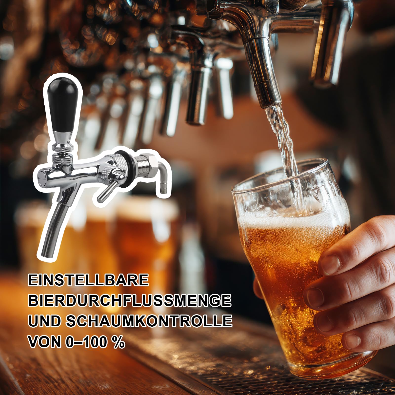 Einstellbarer Bierhahn G5/8, Bierzapfhahn Chrome Bier Zapfhahn, Bierhahn Langschaft Edelstahl für Hause Bier Bar Restaurants Spender Weinwerkzeuge Home Brewing Zubehör