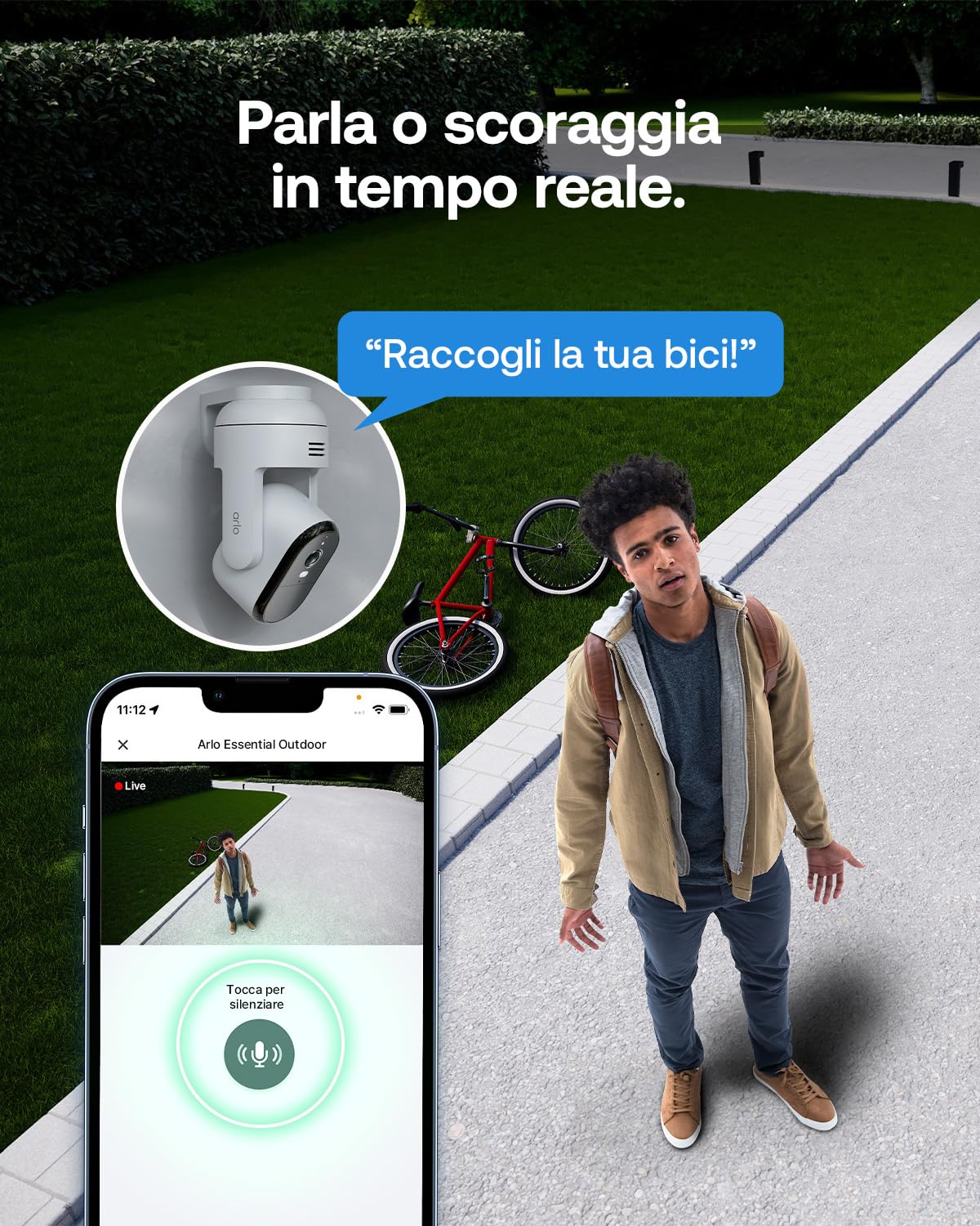 Arlo Essential 3 Telecamera HD 360º Pan-Tilt-Zoom WiFi Esterno Senza Fili, Sirena Allarme Casa, Sensore Di Movimento, Visione Notturna A Colori, Prova Inclusa Secure, 2 Telecamere, Bianche