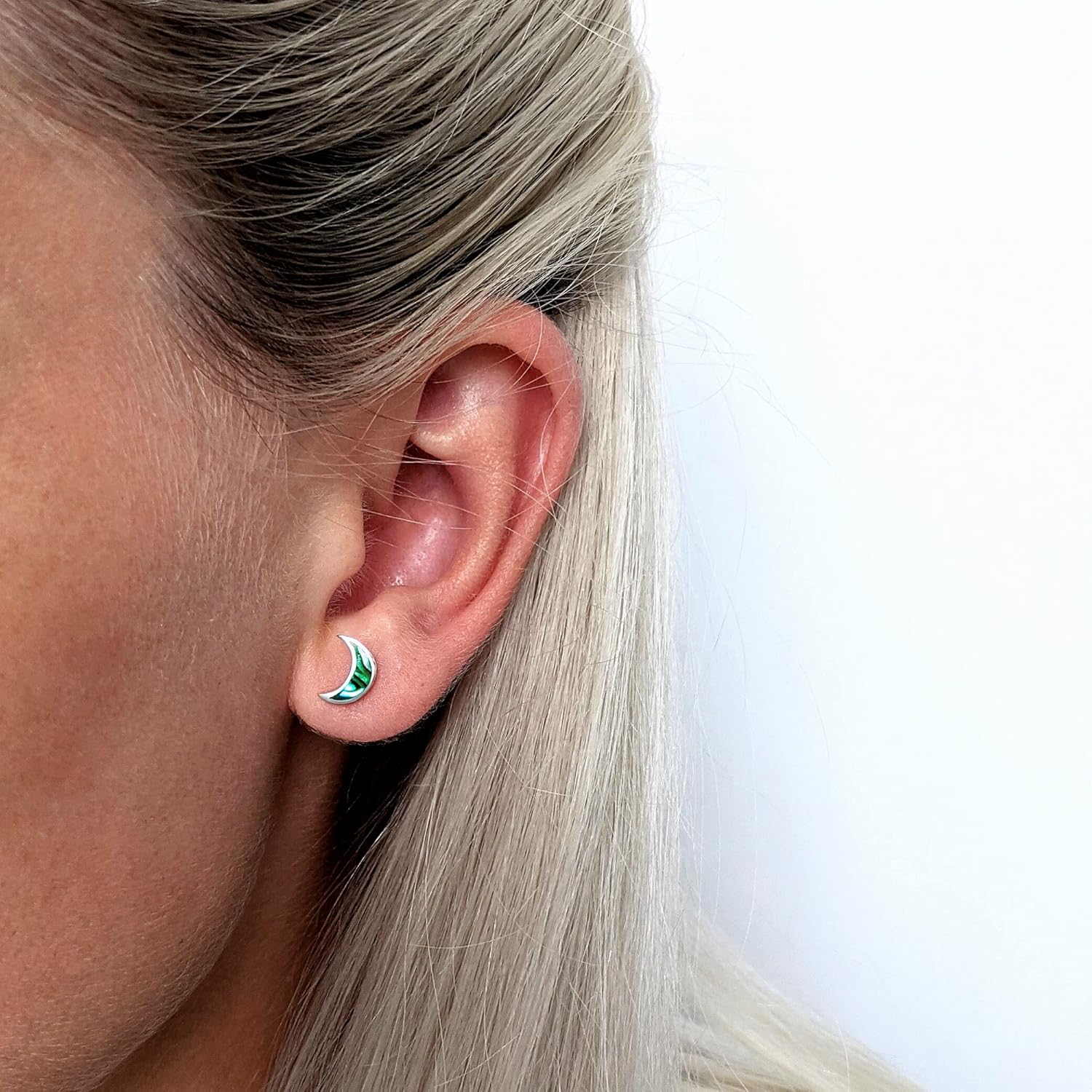 81stgeneration Sterling Silver Abalone Crescent Moon Stud Earrings for Women – Moon-Shaped Paua Shell Studs in 925 Silver - Colorful Gemstone Boho Jewelry - Small Gothic Celestial Earrings