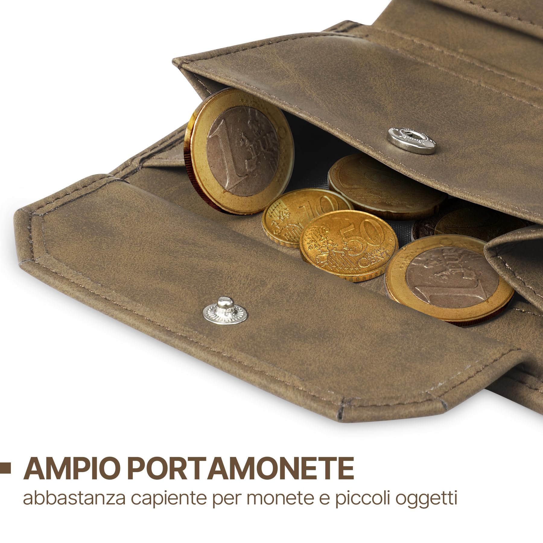 TENBST Portafoglio Uomo RFID Blocking Pelle con 13 Porta Carte di Credito, 1 Finestra ID & Slot per Foto, Portamonete, 2 Scomparti Banconote, Regalo Uomo (Marrone)