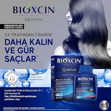 Bioxcin Quantum Bio-Active Shampoo 300 ml - Volume Shampoo Against Hair Loss, for Thinning Hair, More Fullness & Strength, with BioComplex B11 & Peptides, Paraben-Free