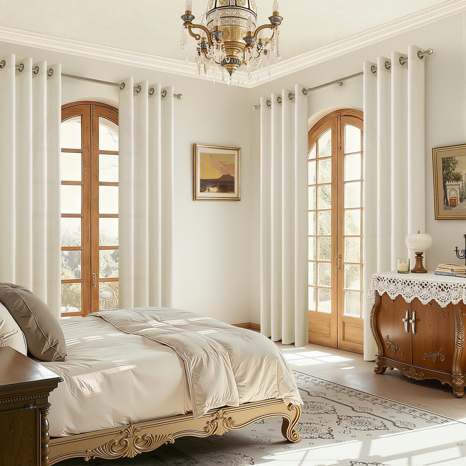 CUTEWIND Rideaux Salon Moderne Rideau Voilage Lin Naturel Semi-Transparent Beige à Oeillets 300x240 cm, Rideaux Voilages Intérieurs pour Chambre Baie Vitrée Bureau Porte Fenetre, 1 Pièce