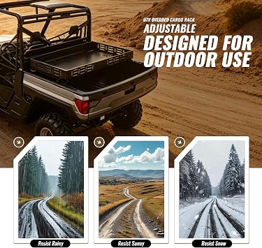 HECASA UTV Overbed Cargo Rack Adjustable Mounting Brackets Fits Bed Rail