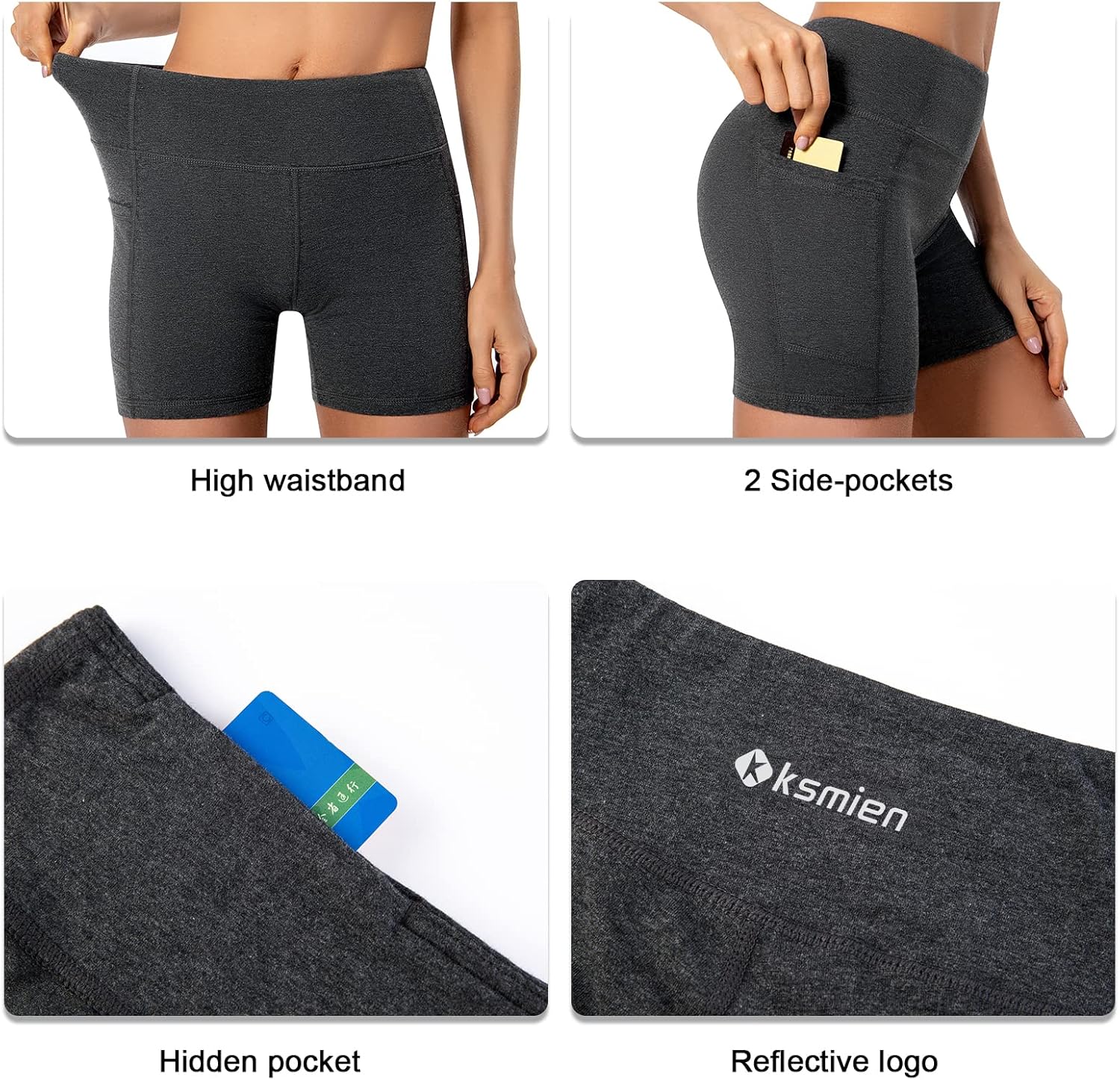 Ksmien Women's High Waist Biker Yoga Workout Cycling 5"/8" Shorts Compression Gym Exercise Shorts with Side Pockets - Image 5