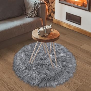Grey Round Rugs for Bedroom, Fluffy Circle Rug 2 2 Feet for Kids Room, Furry Carpet for Teen Girls Room, Non-Slip Shaggy Circular Rug Plush Rug