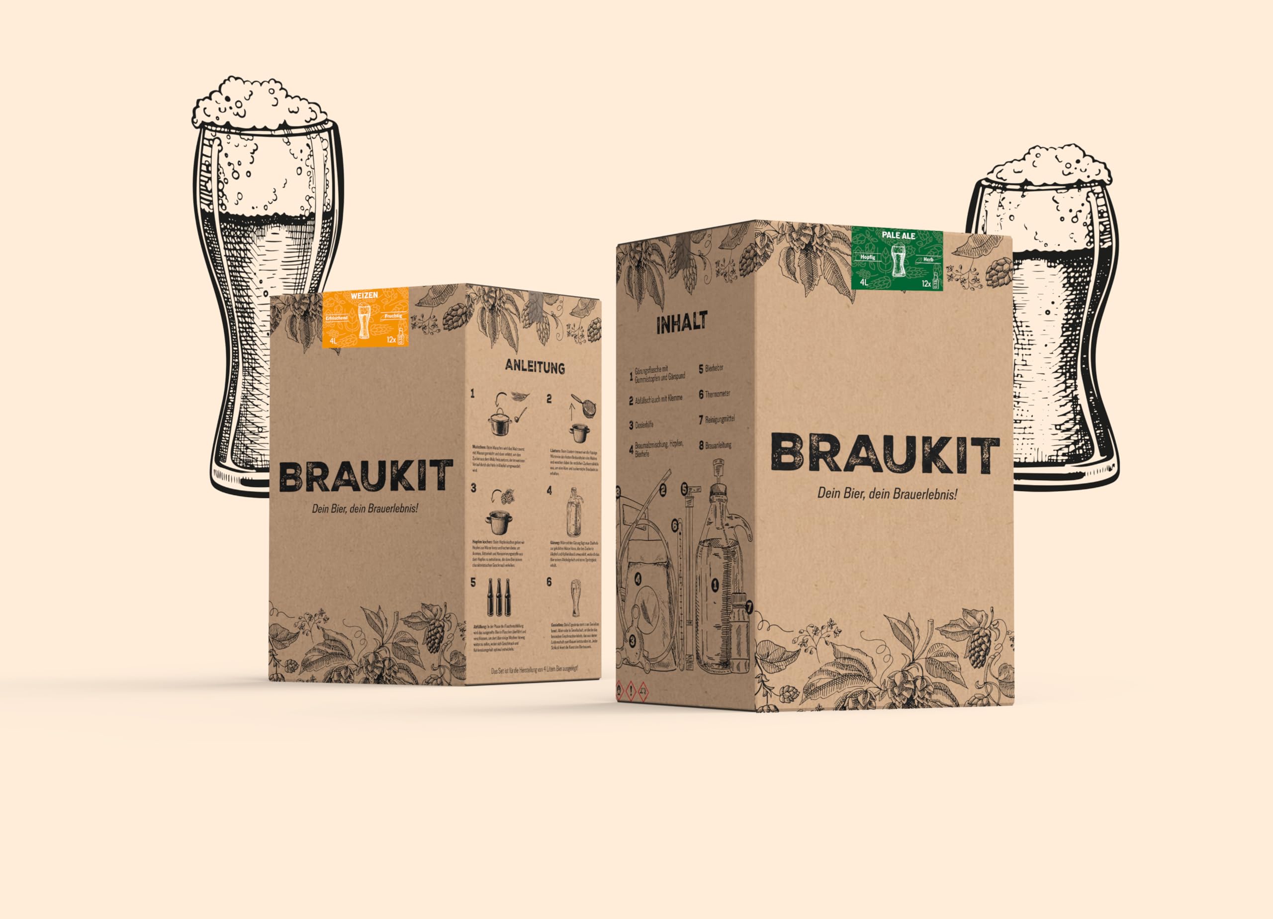 Braukit - Pils Bierbrauset mit 5L Gärflasche | Malzmischung, Hopfen, Hefe, Thermometer, Reiniger, Abfüller | Einfache Handhabung, Perfekt für Einsteiger | Geschenk für Männer