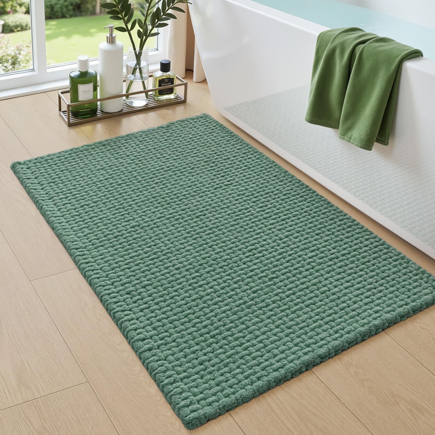 DEXI Chenille Badezimmerteppich, Badematte rutschfest Saugfähig, Badvorleger waschbar Weich für Dusche, Badezimmer, Waschküche