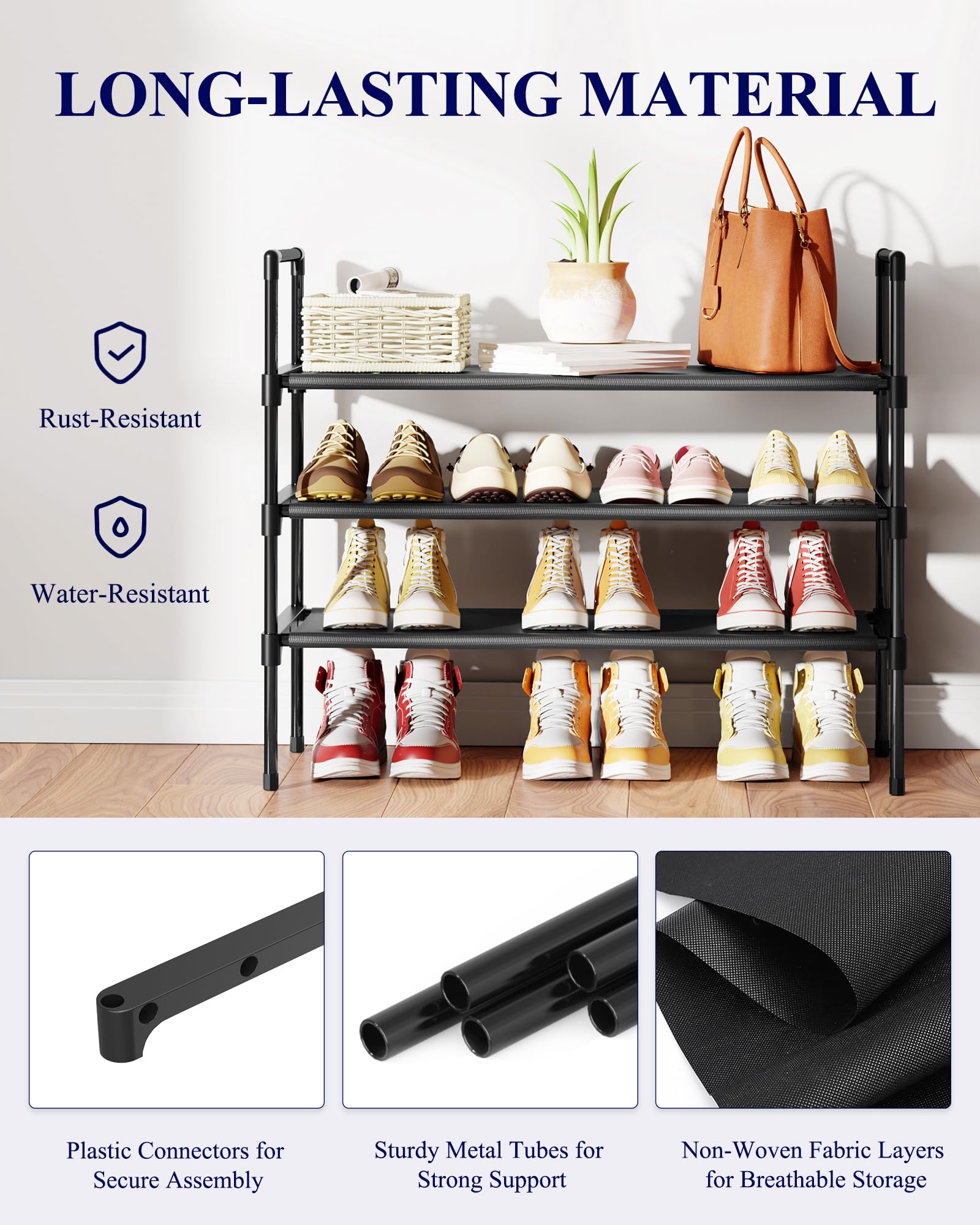 Kitsure Shoe Rack for Closet, Shoe Organizer, 27.6' Wide - 3 Tier, Black - product photo