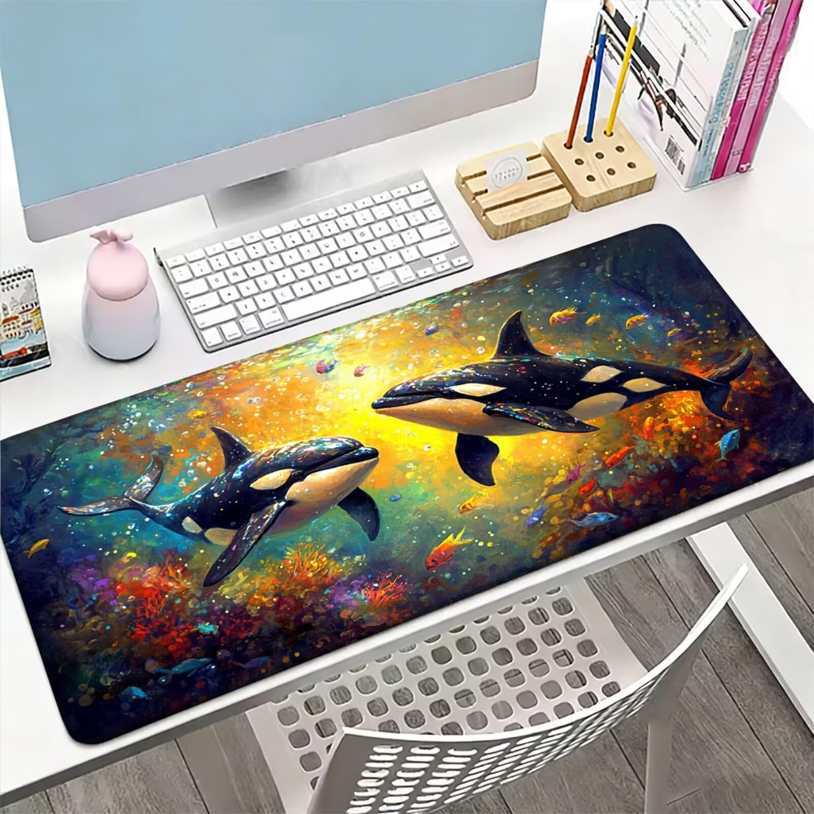 Podkładka pod mysz XXL 1500 x 800 x 3 mm, żółta podkładka pod mysz, duża podkładka pod mysz dla zwierząt z wodoodporną i antypoślizgową gumową podstawą, zmywalna mata na biurko do gier, akcesoria