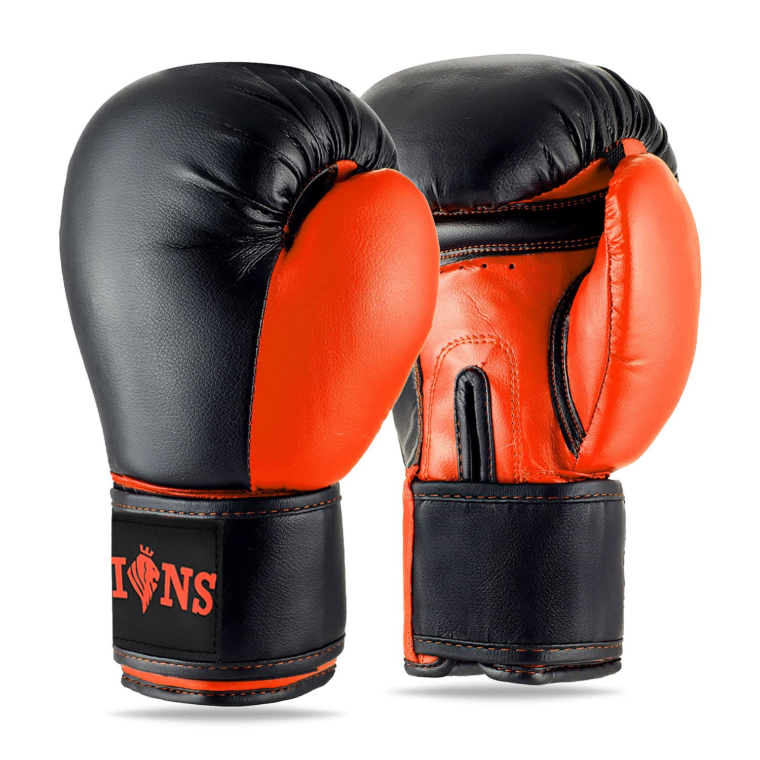 Lions Boxing Gloves - Premium Faux Leather, Pro Sparring Training Muay Thai Gloves, MMA Punching Kickboxing Bag Focus Mitts Fighting Training Workout for Men Women (INJECTION MOULD ORANGE, 10OZ) — image 1