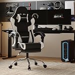 Ergonomic Gaming Chair with Footrest, Heavy Duty 330lbs Office Chair, Massage Lumbar Support, Adjustable Height & Headrest Pillow, Comfortable for Back Pain Relief, Streaming, Long Gaming, White