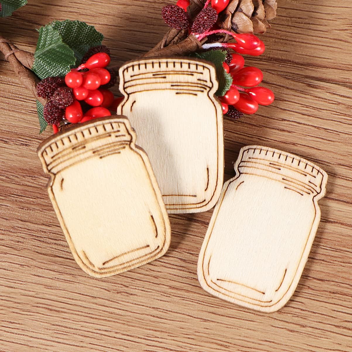 TOYANDONA 60pcs Wooden Pieces for Crafts Bottle Shape Decorative Chips 1.65 in Unfinished Wood Cutouts for DIY Art Projects Scrapbooking Home Decor Party Decorations image 3