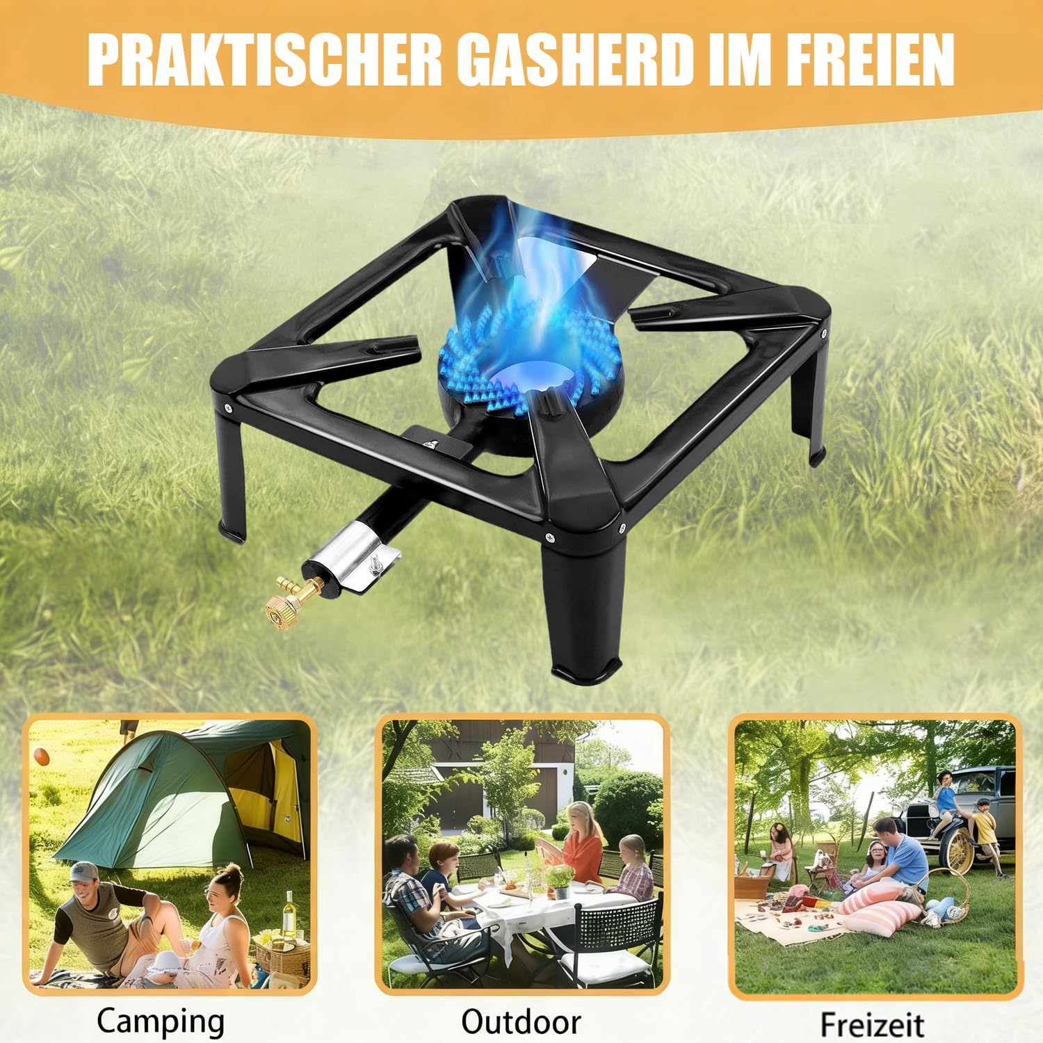 Réchaud à Gaz Portable Pour Extérieur, Équipé d'Un Tuyau Flexible De 1,5 Mètre Et d'Un Détendeur, Supportant 40 Kg, Anti-Rouille Et Stable, Idéal Pour Le Camping, Les Fêtes Et Les Pique-Niques