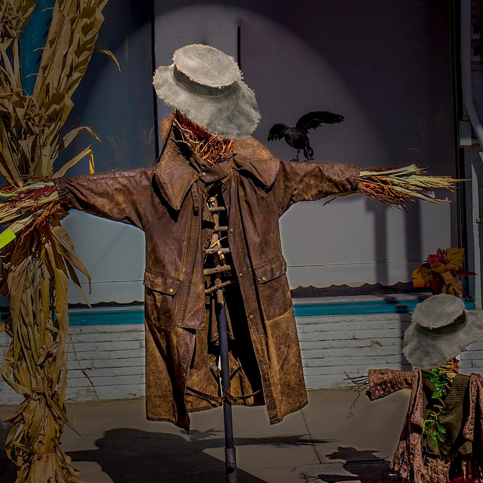 Halloween Costume Scarecrow Headwear Scary Skull Burlap Straw Hat Witch Wizard Demon Cap Creepy Zombie Prop Easter Devil Ghost House Scary Scene Decor Halloween Cosplay Party Fancy Dress Up Accessory - Image 2