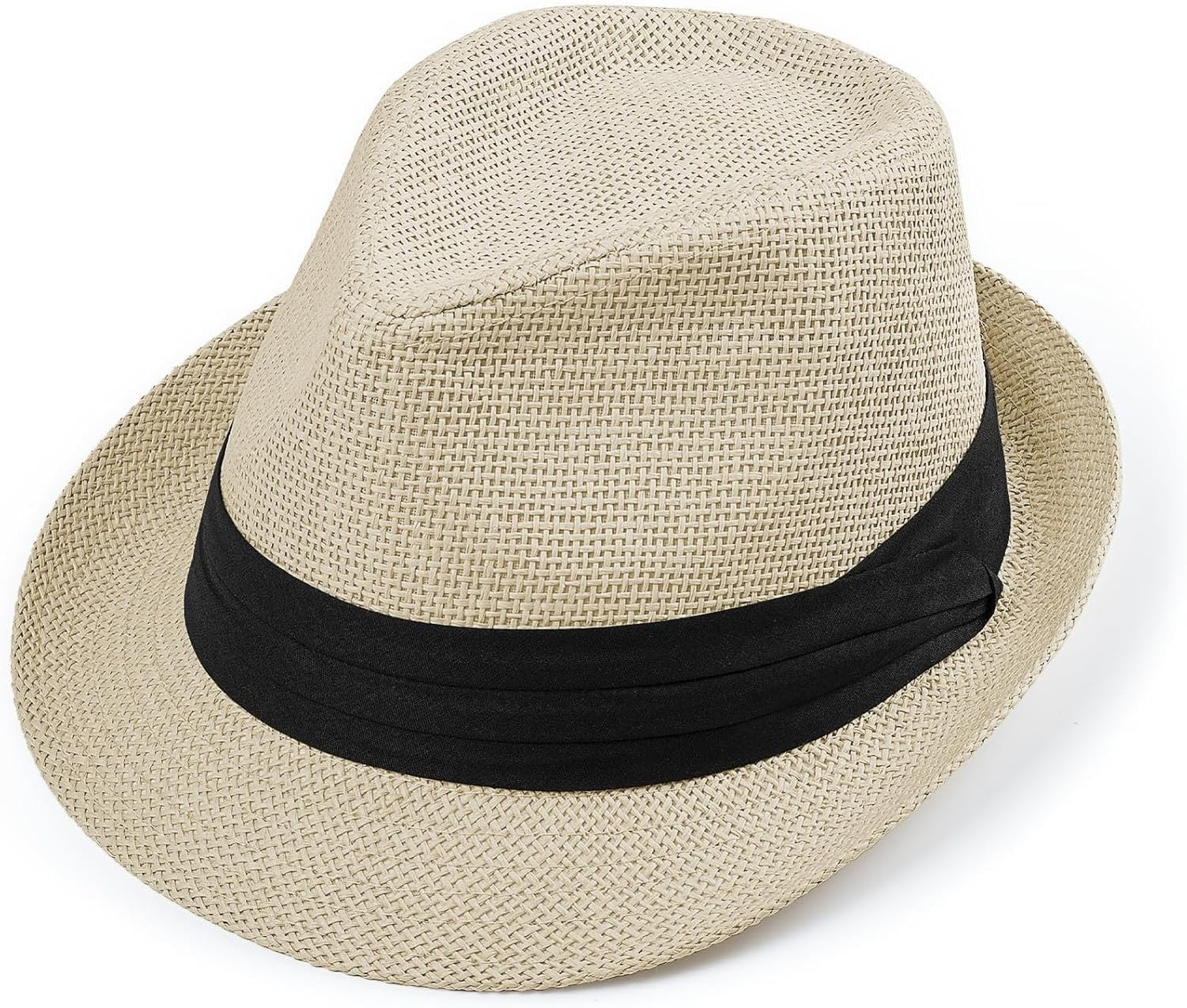 XIUNYIE Straw Trilby Fedora Hat for Men Women 1920s Panama Hat Short Brim Summer Beach Sun Hat, Beige, L